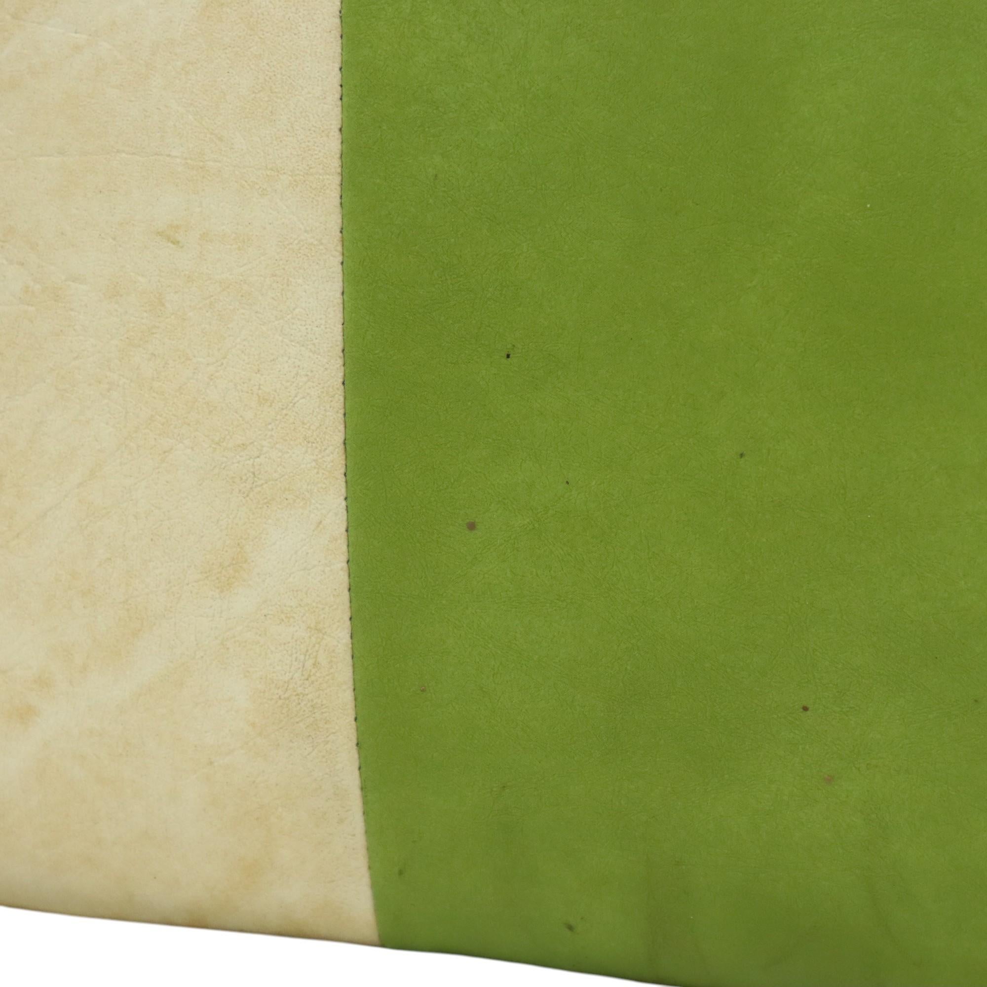 Nice Vintage Square Pouf Skai Faux Leather Green Cream 43cm For Sale 6