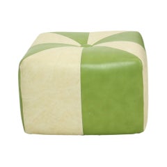 Nice Vintage Square Pouf Skai Faux Leather Green Cream 43cm