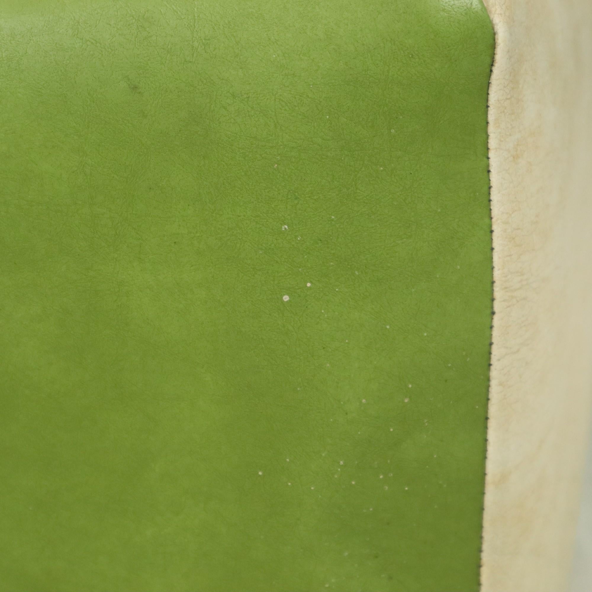 Nice Vintage Square Pouf Skai Faux Leather Green Cream 43cm For Sale 4