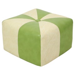 Nice Vintage Square Pouf Skai Faux Leather Green Cream 43cm