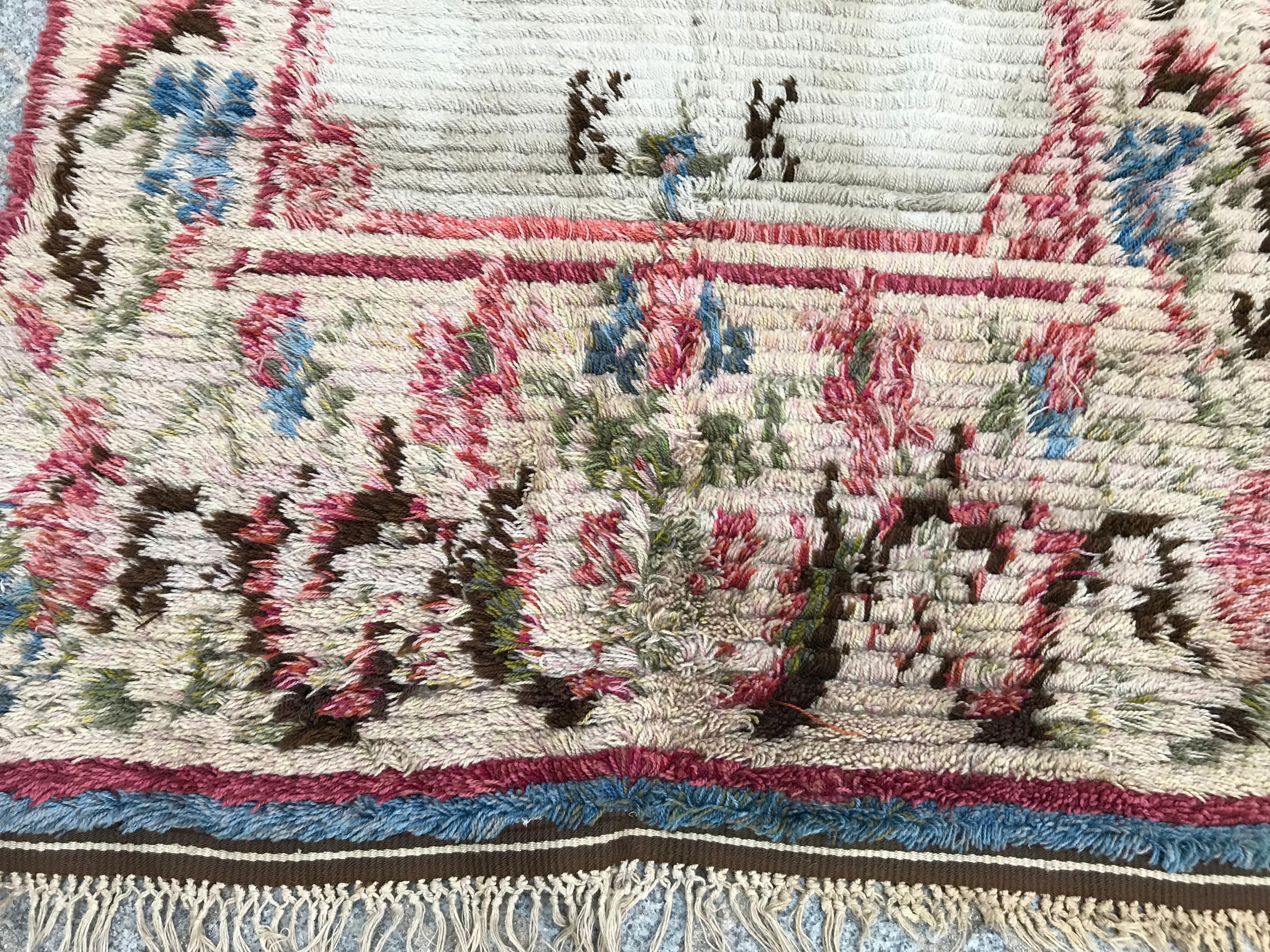 Hand-Knotted Bobyrug’s Nice Vintage Swedish Tapestry Design Runner For Sale