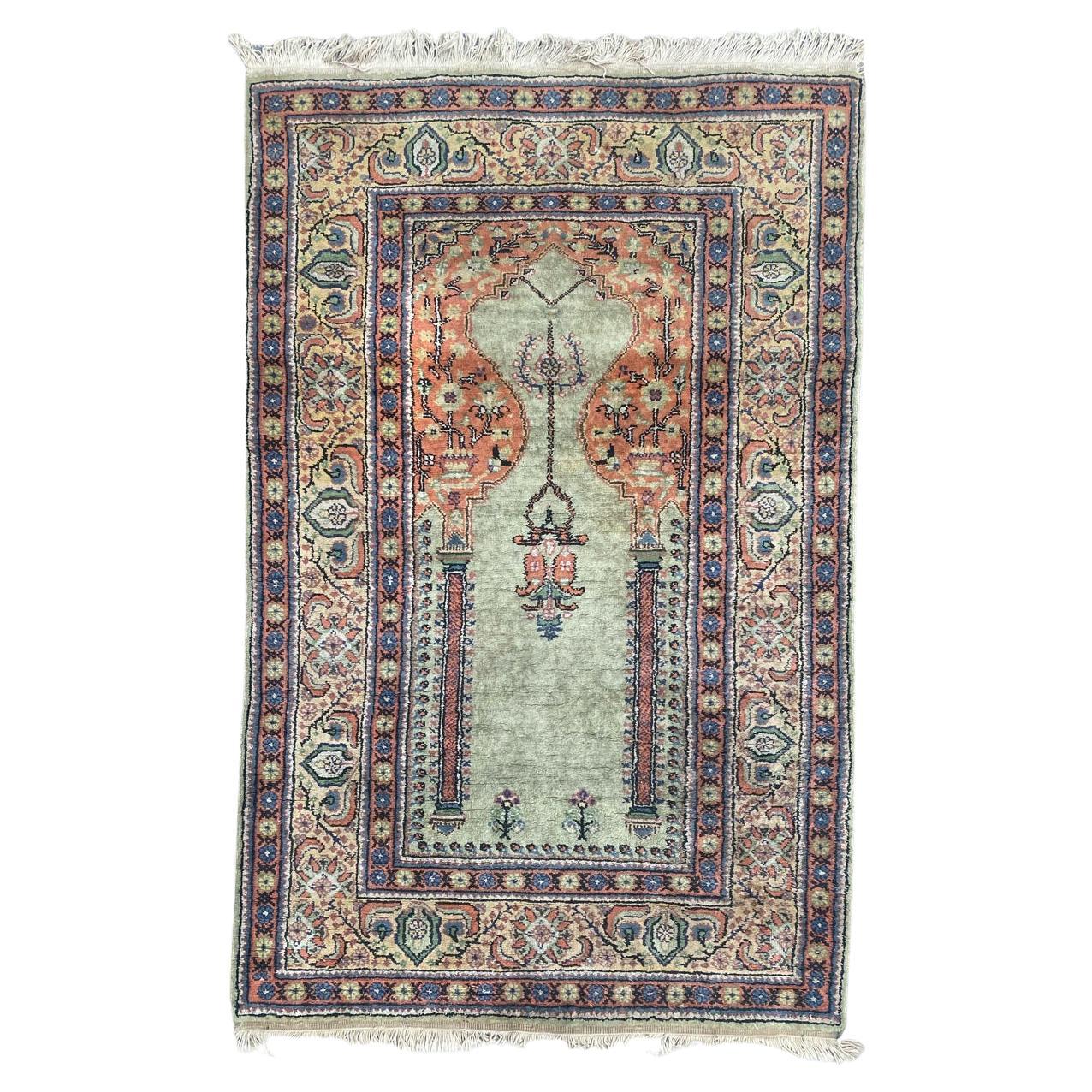 Bobyrug’s Nice Vintage Turkish Silk Kayseri Rug For Sale