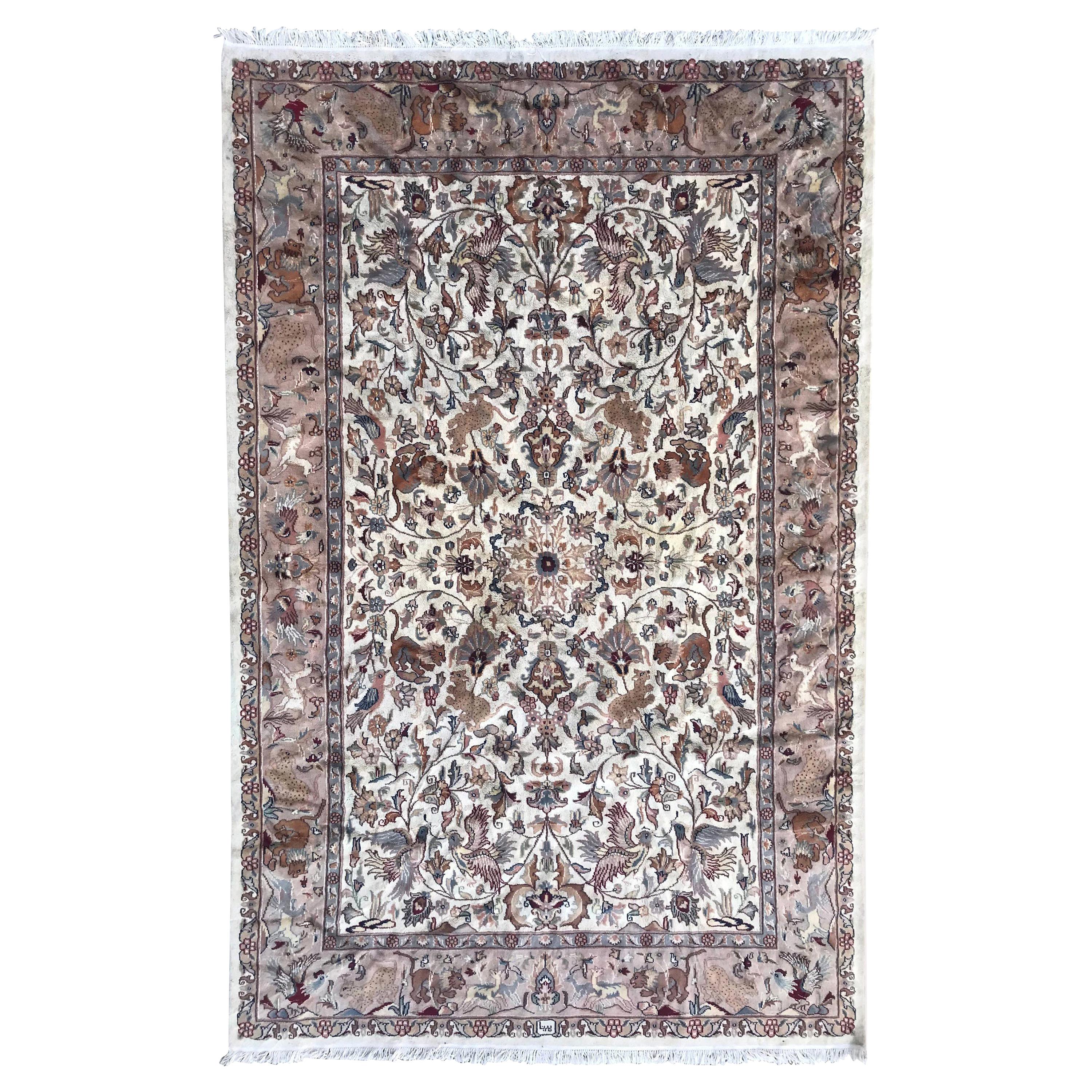 Joli tapis pakistanais vintage en laine et soie