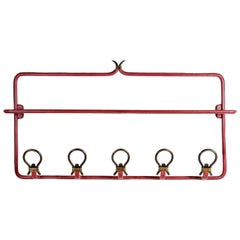 Nice Wall Coat Rack in Stitched Leather by Jacques Adnet