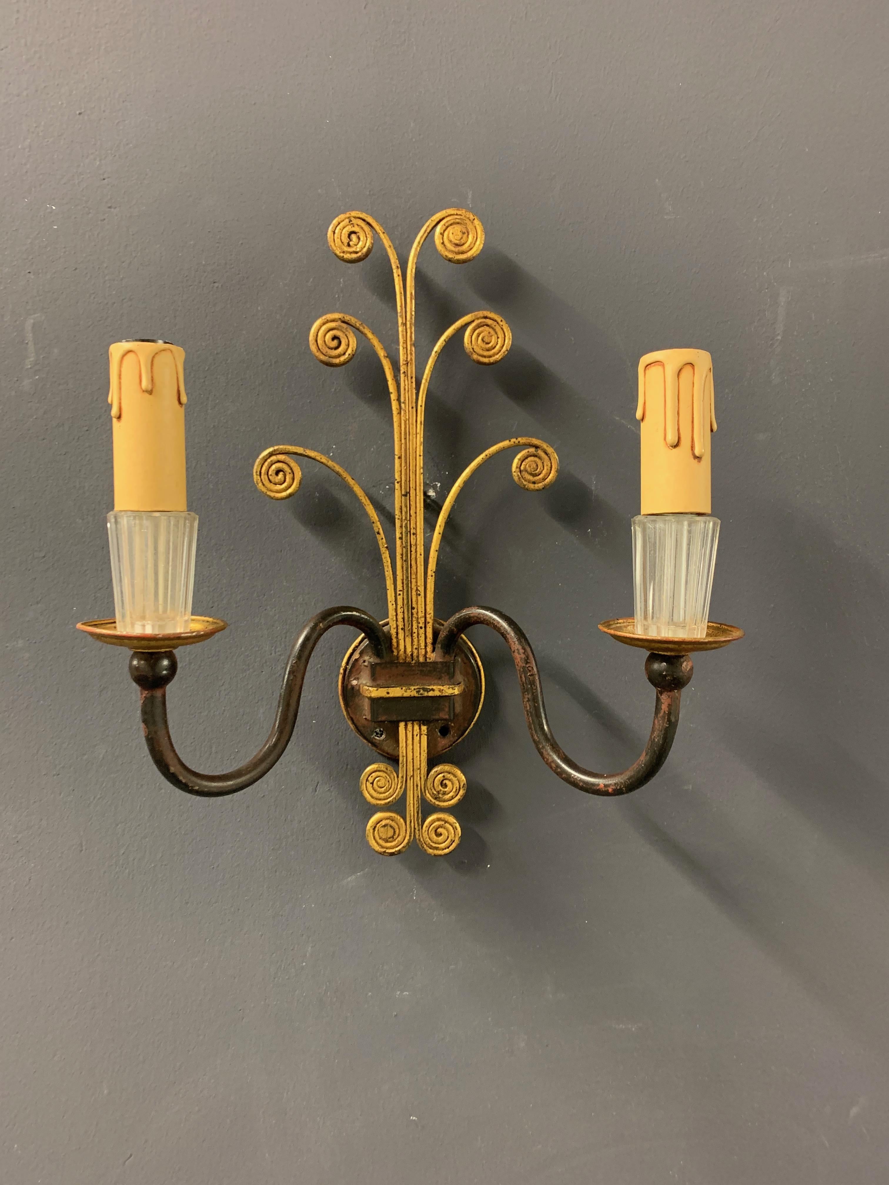 Metal Nice pair of wall  lamps by Maison Baguès For Sale