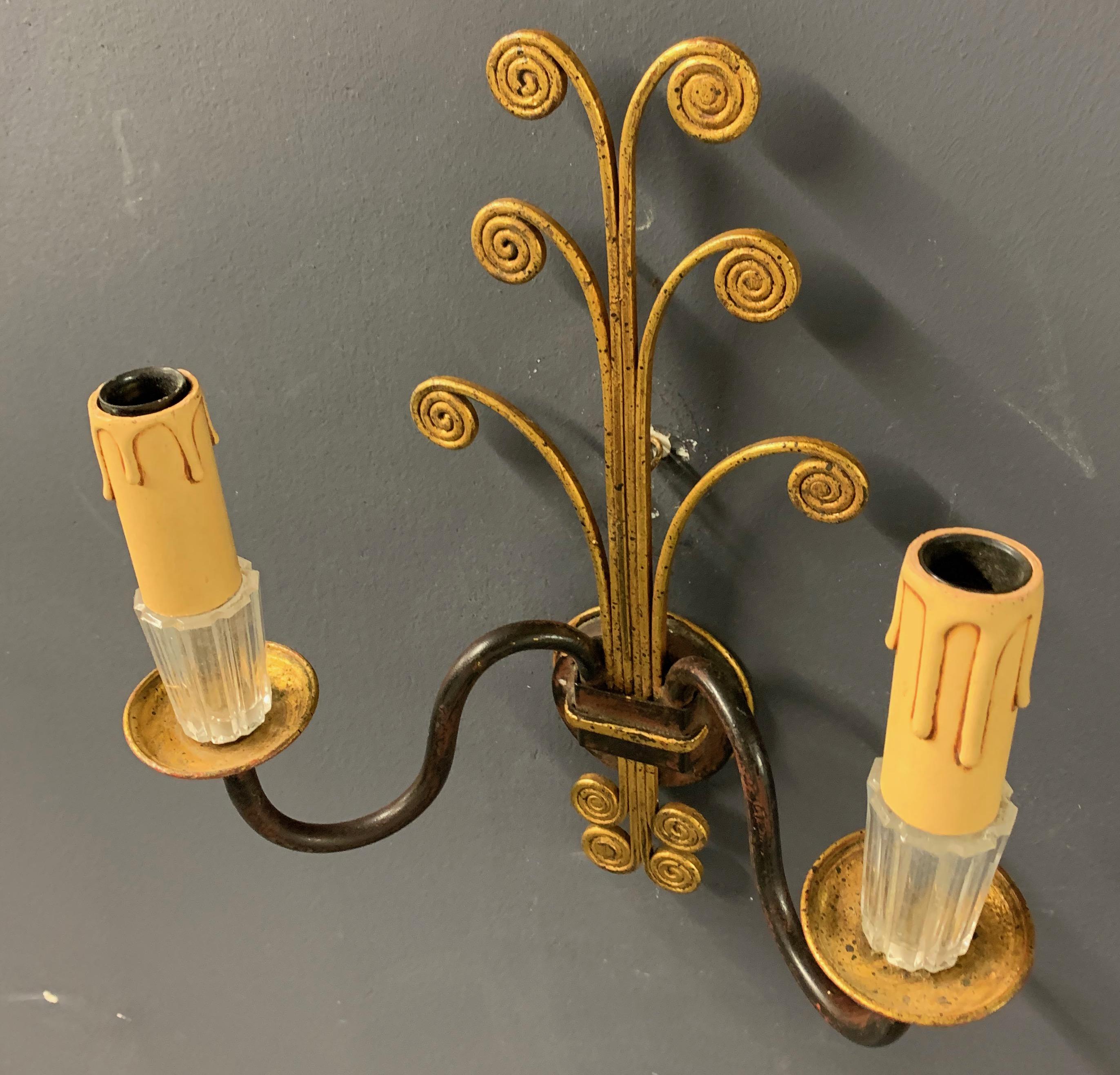 Nice pair of wall  lamps by Maison Baguès For Sale 1