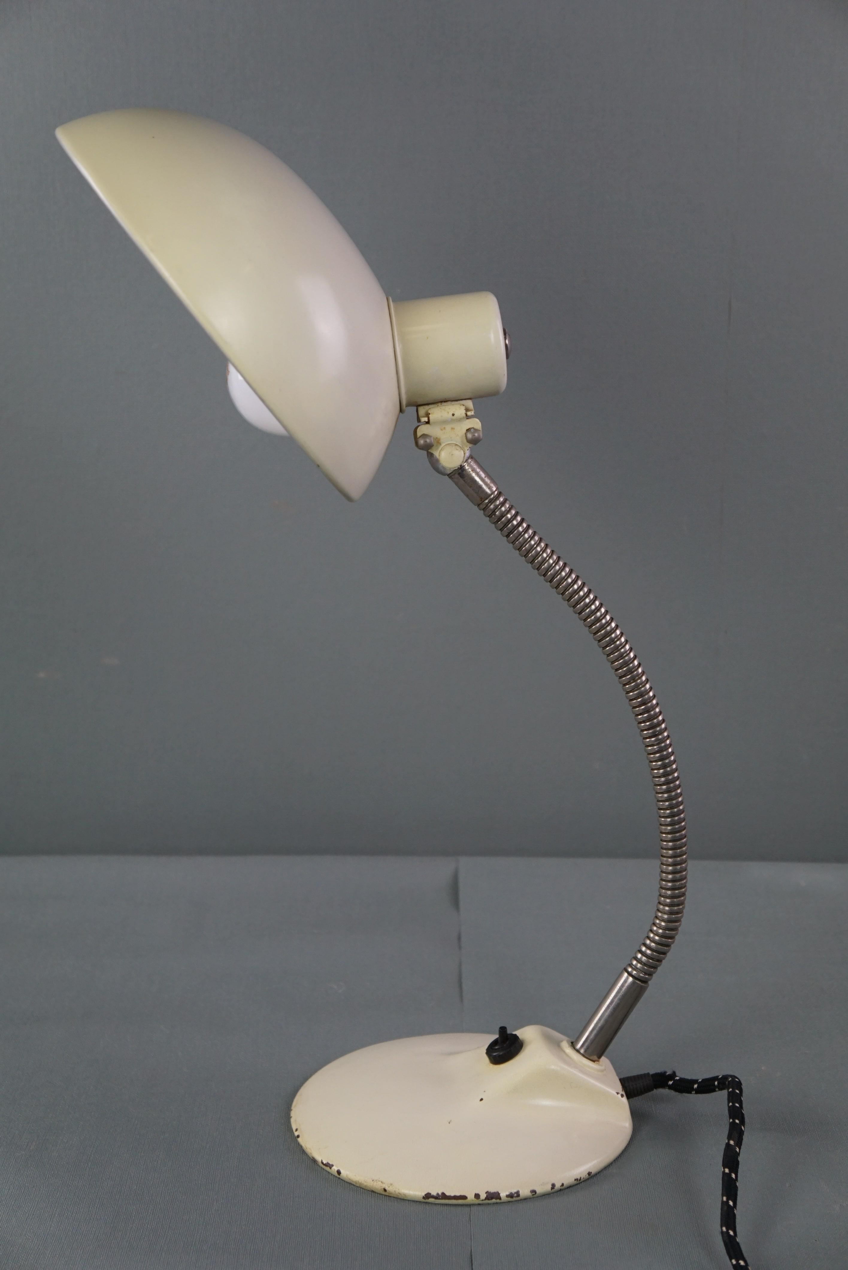 Metal Nice white vintage metal lamp/desk lamp in Bauhaus style from the 1960s For Sale