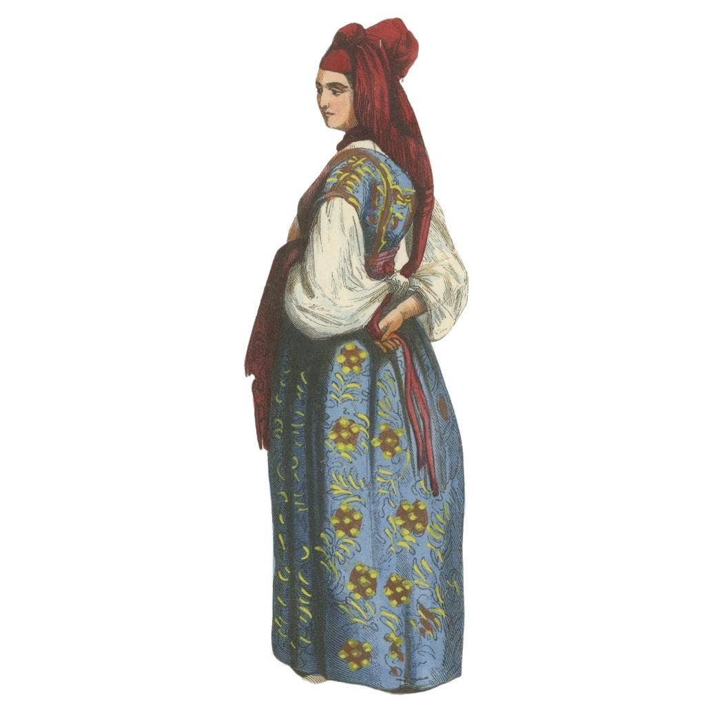 Nicely Antique Hand-Coloured Print of a Jewish Lady from Algiers, ca.1845