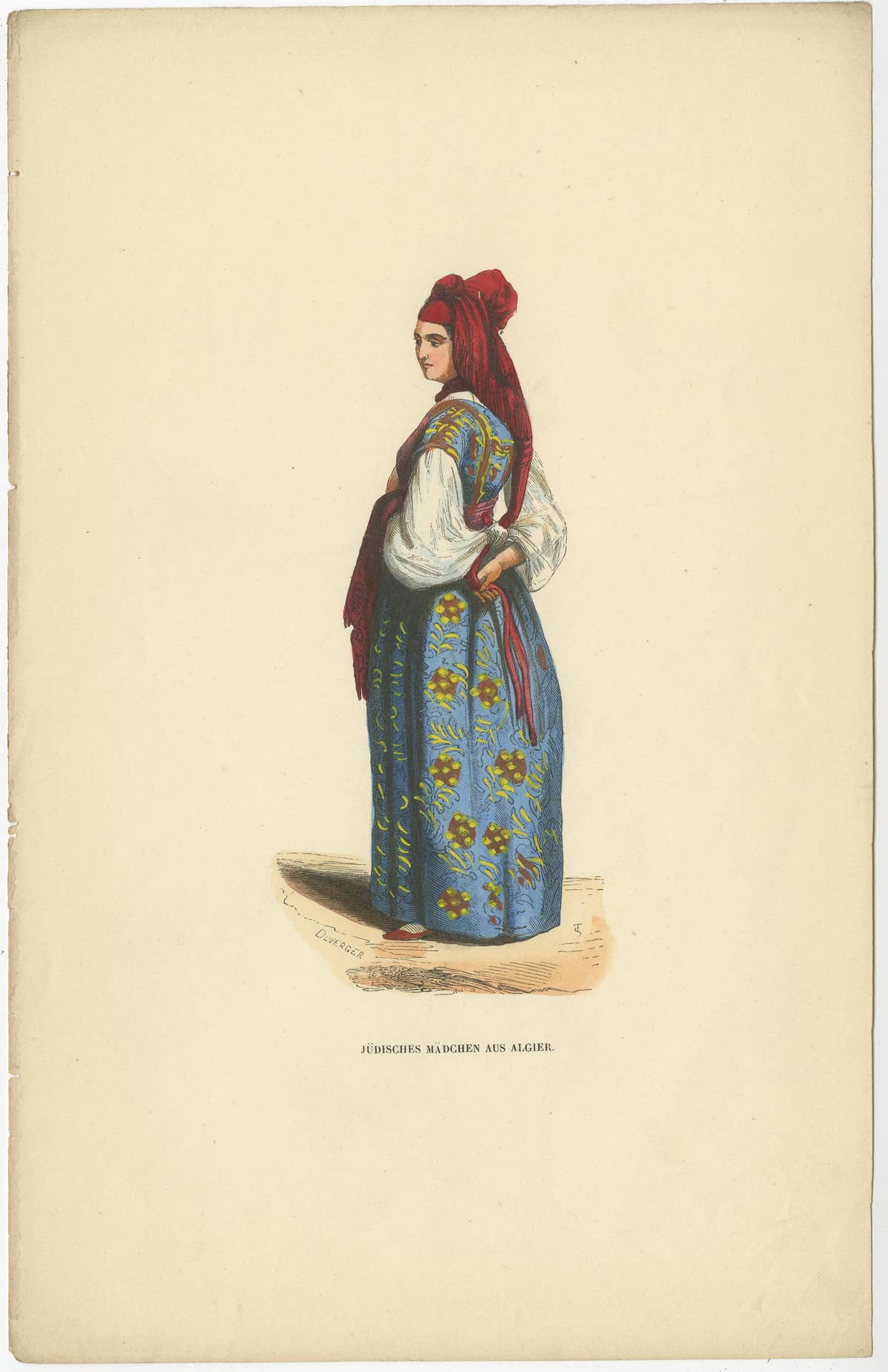 Nicely Antique Hand-Coloured Print of a Jewish Lady from Algiers, ca.1845