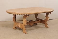 7 Ft. Long Oval Trestle Bleached-Wood Dining Table w/ Beautiful Carvings & Trim