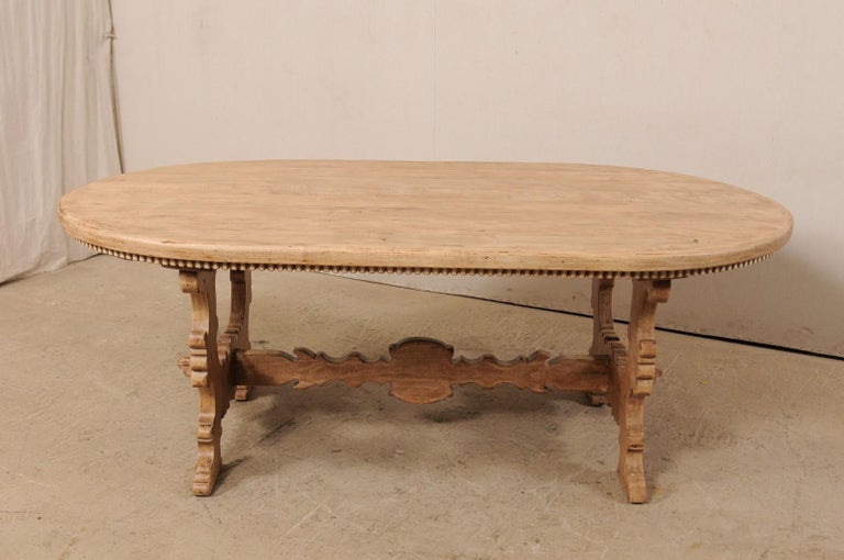Nicely Carved and Trimmed Oval Trestle Dining Table For Sale at 1stdibs