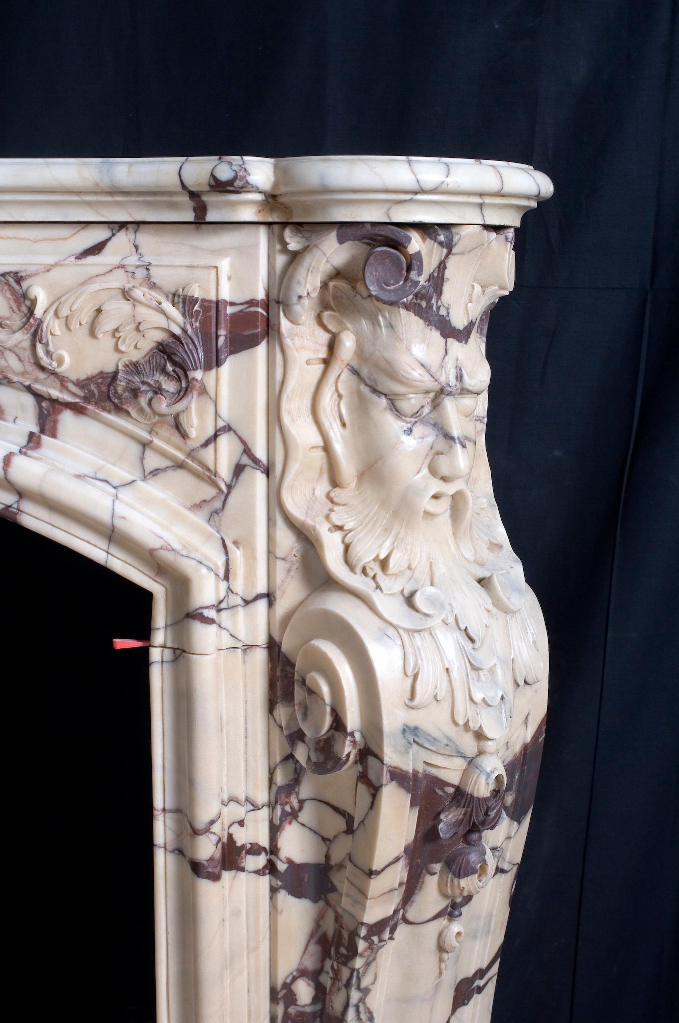 Nicely carved Louis XV 19th style marble fireplace reproduction For Sale 2