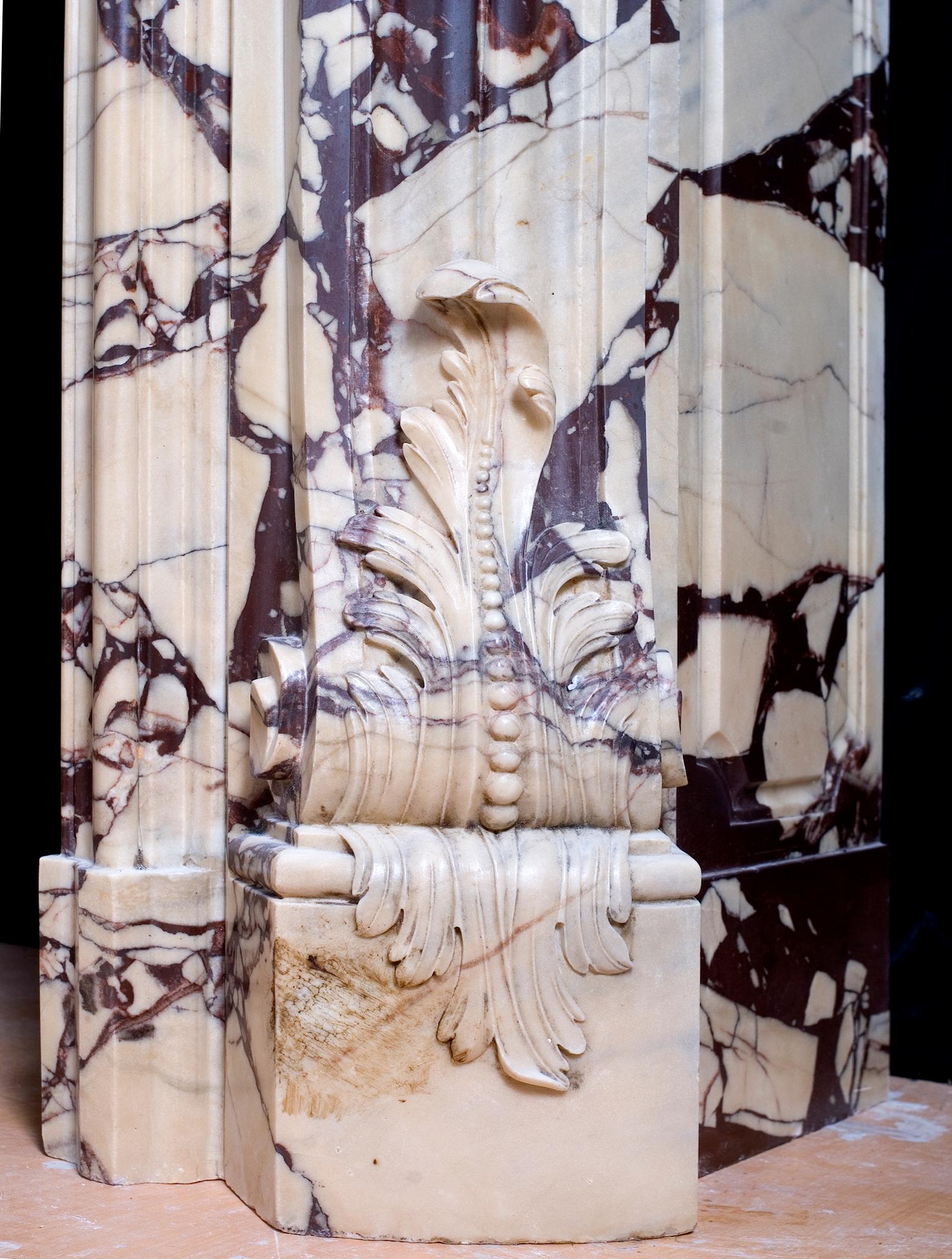 Nicely carved Louis XV 19th style marble fireplace reproduction For Sale 3