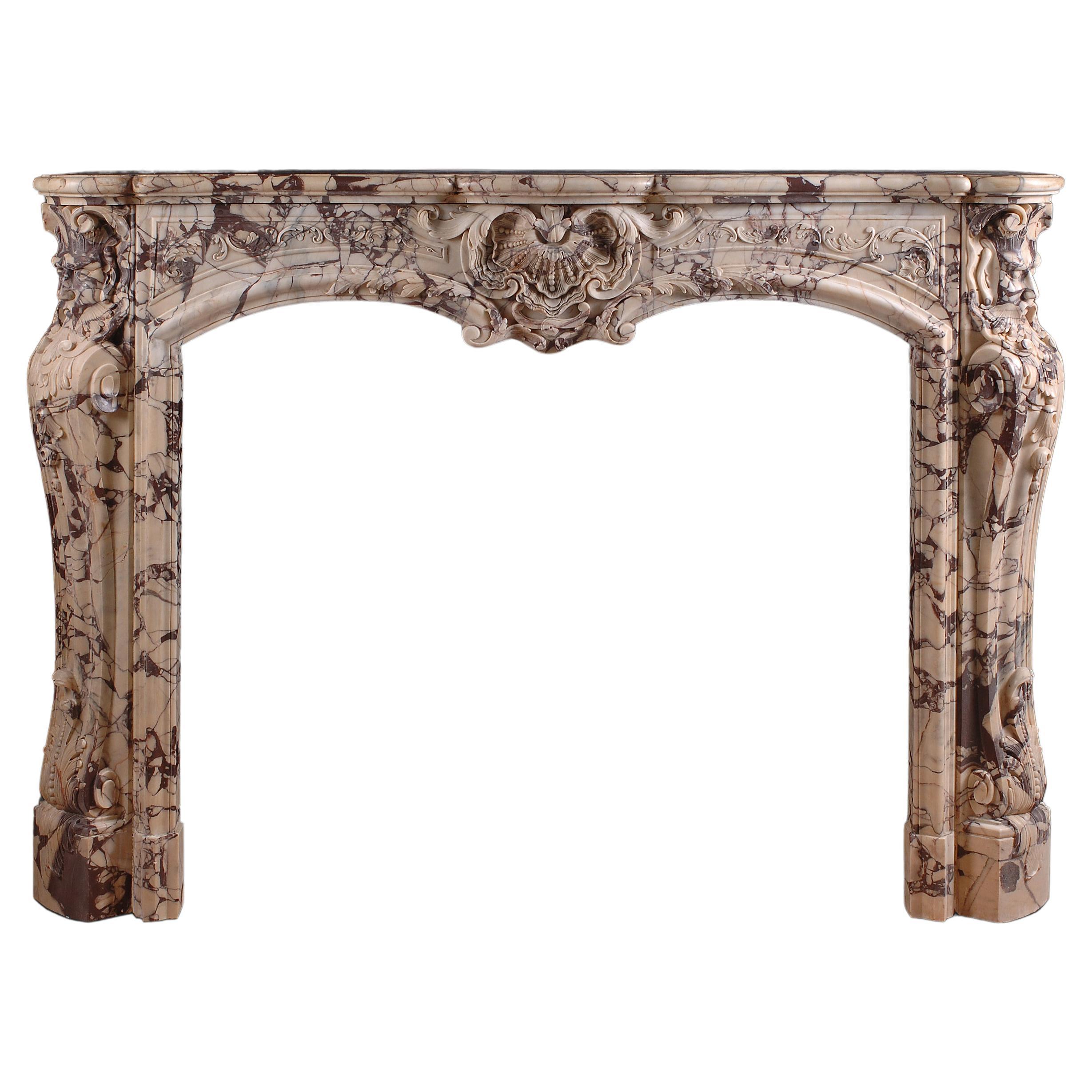 Nicely carved Louis XV 19th style marble fireplace reproduction For Sale