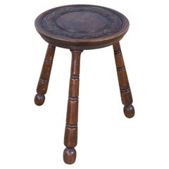 Nicely Carved Oak Three Legged Stool