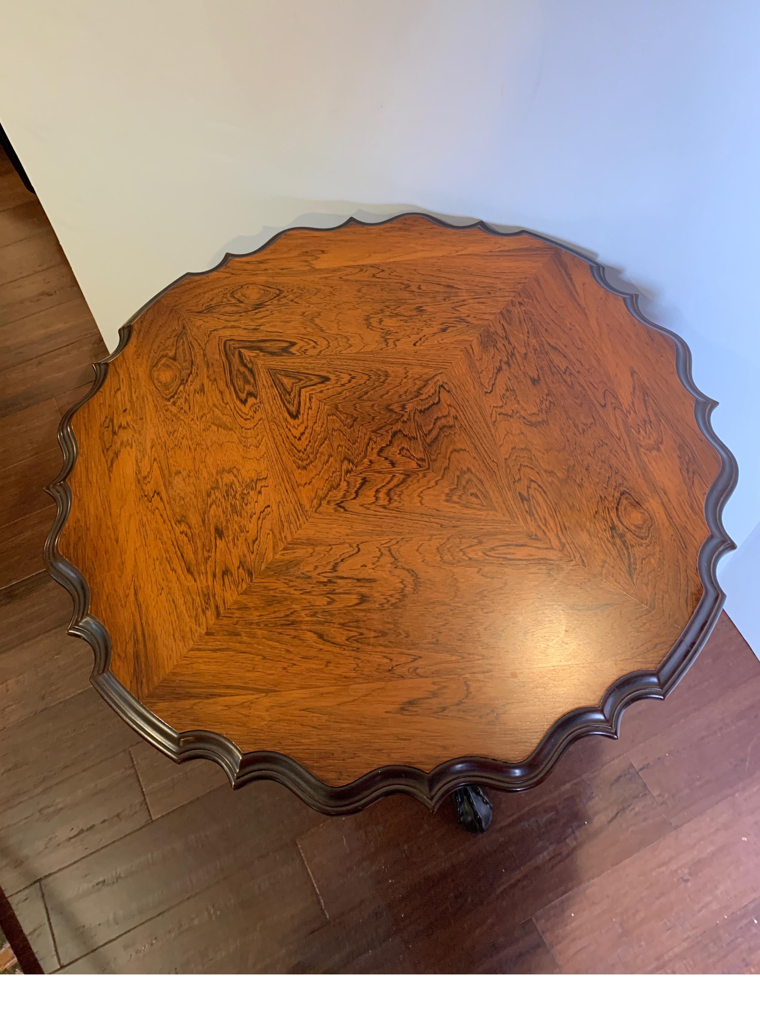 Nicely carved wood tilt-top table, mahogany with a rosewood top, circa 1930-1940
Nice table for almost any room and can also be displayed with top tilted.