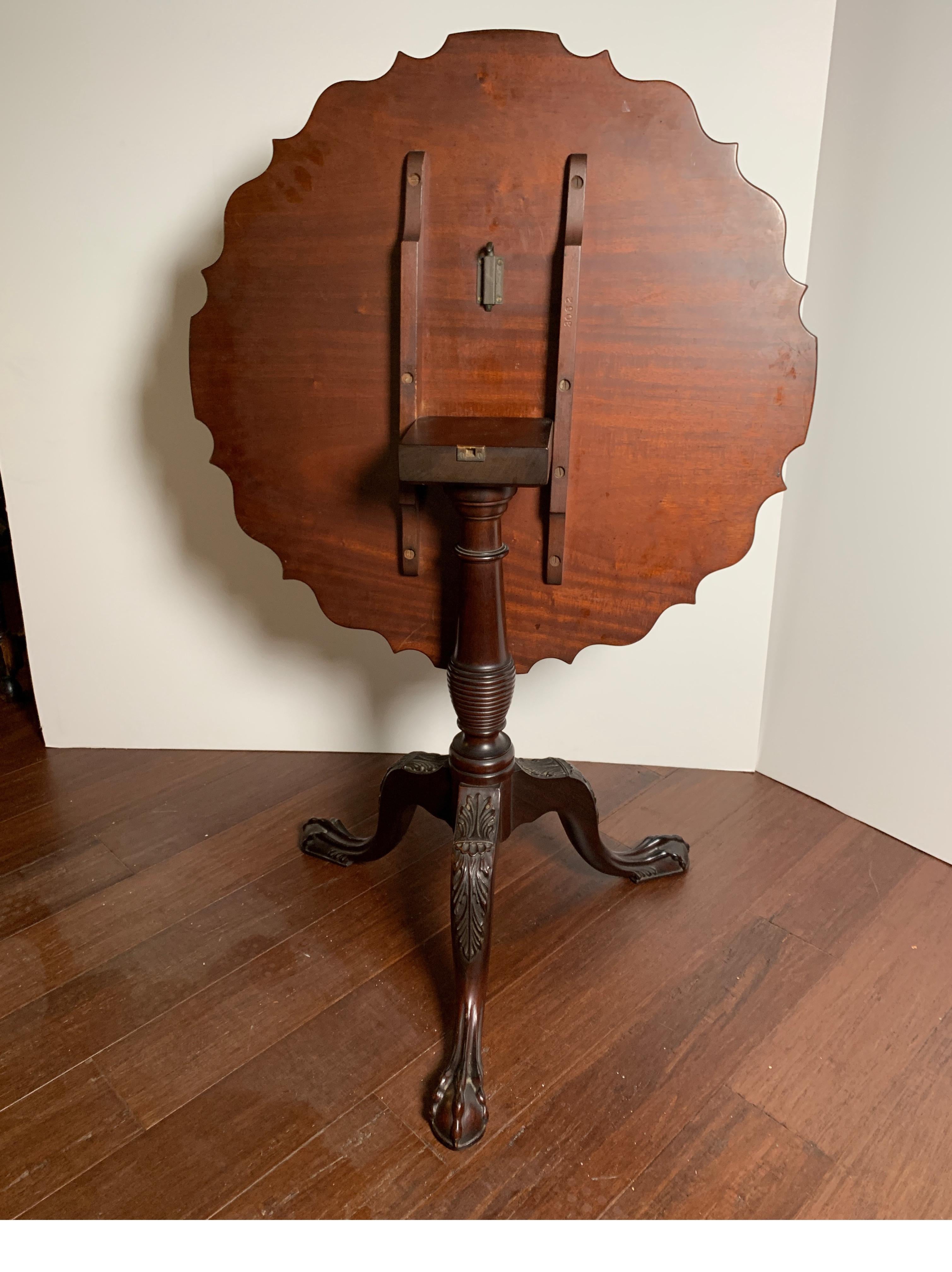 Chippendale Nicely Carved Wood Tilt-Top Table, Mahogany with a Rosewood Top For Sale