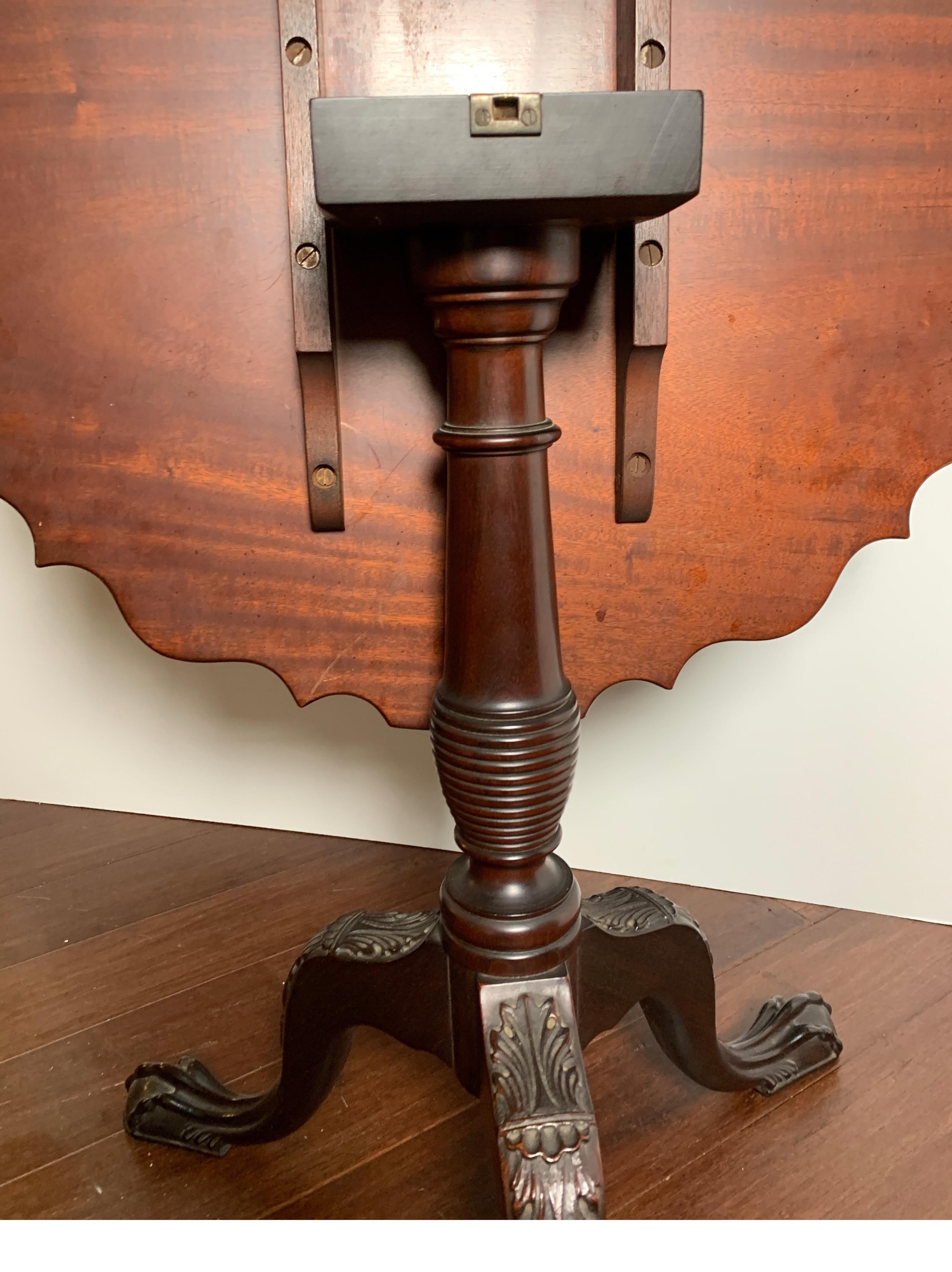 American Nicely Carved Wood Tilt-Top Table, Mahogany with a Rosewood Top For Sale