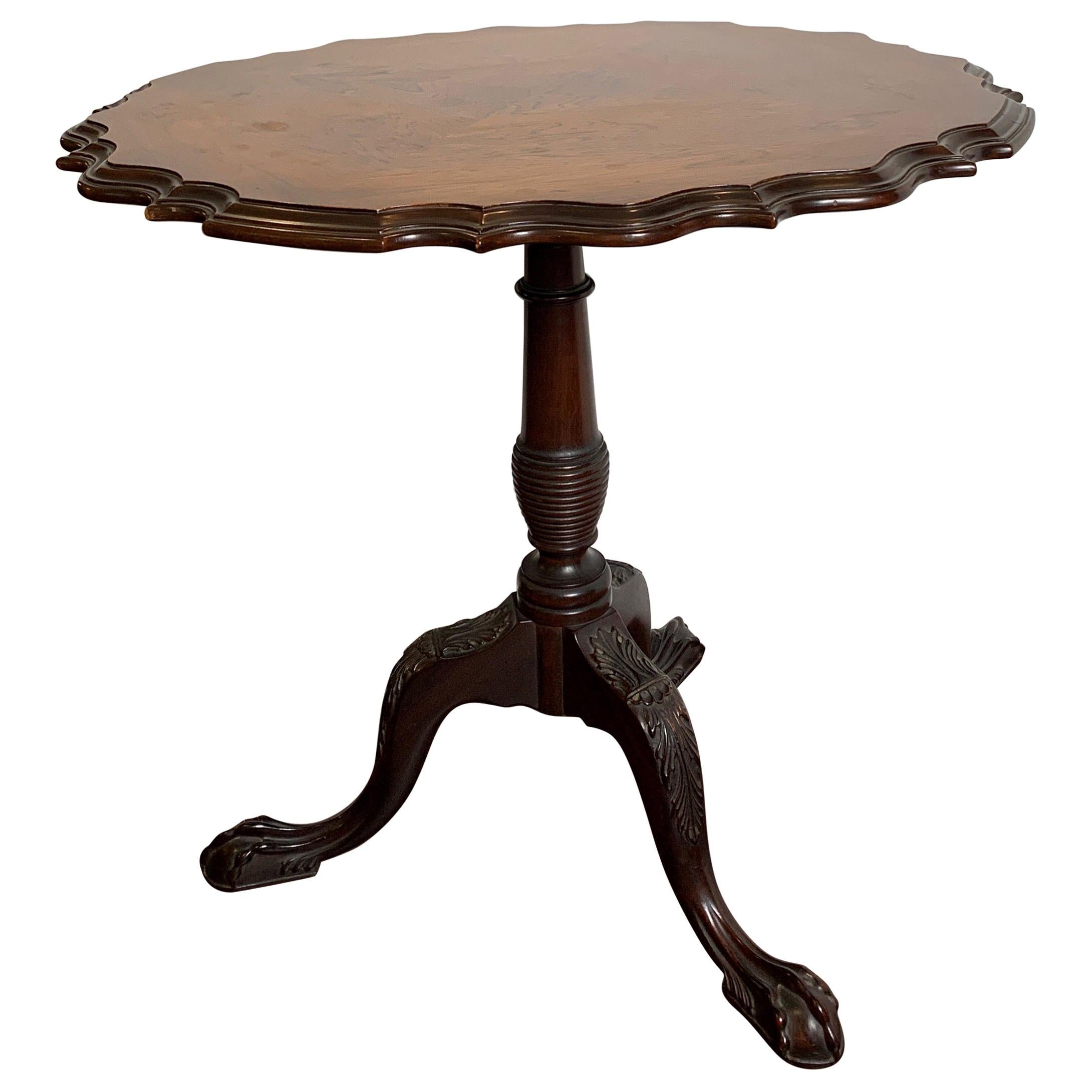 Nicely Carved Wood Tilt-Top Table, Mahogany with a Rosewood Top
