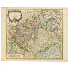 Mappa antica ben colorata dell'Alta Sassonia, Germania centrale, 1756