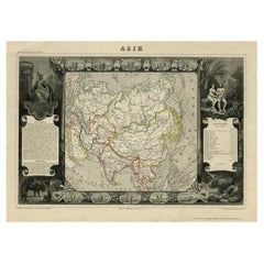 Mappa antica dell'Asia ben decorata, incluse le cifre della popolazione, 1854