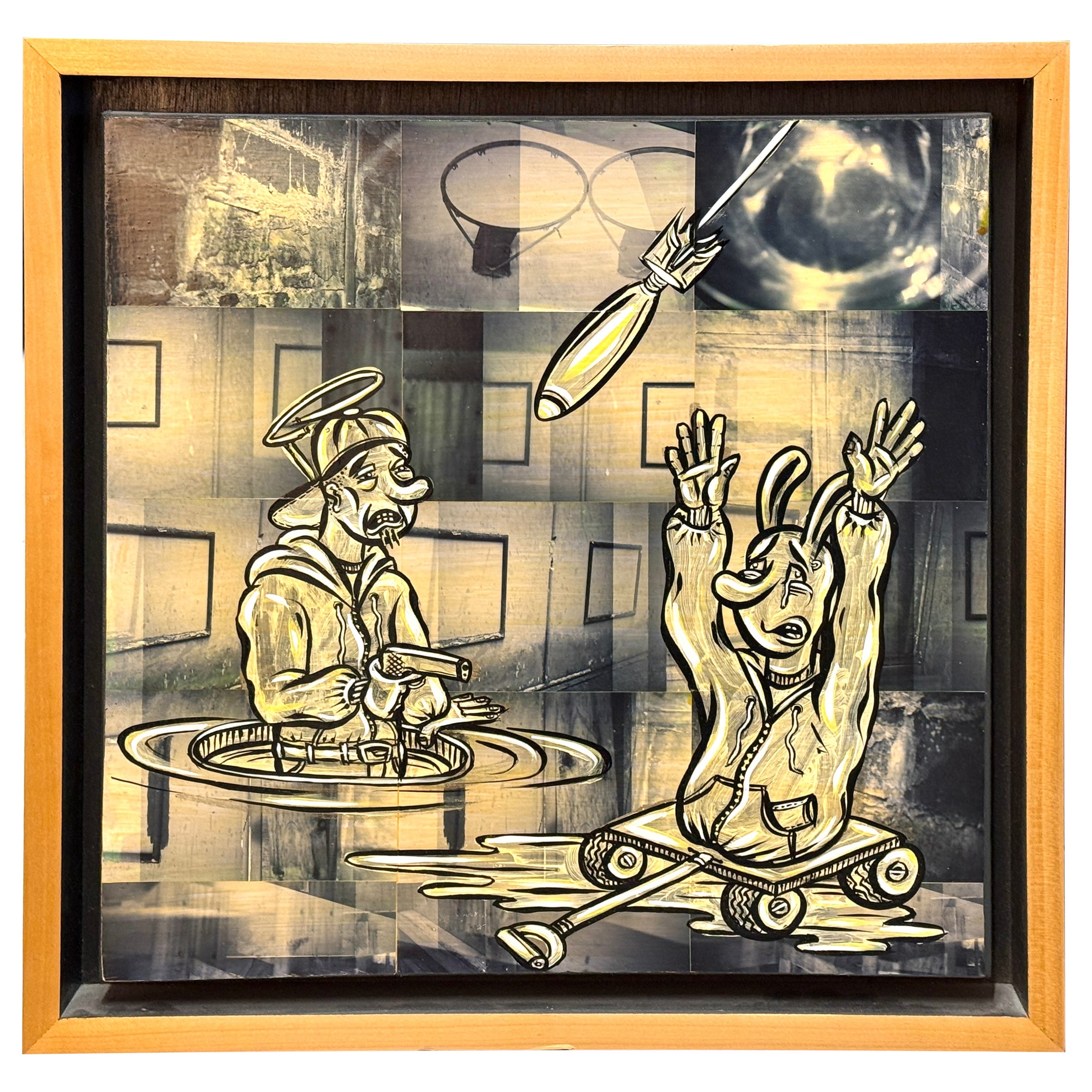 Nicely Framed Original Graffiti Collage Art im Angebot