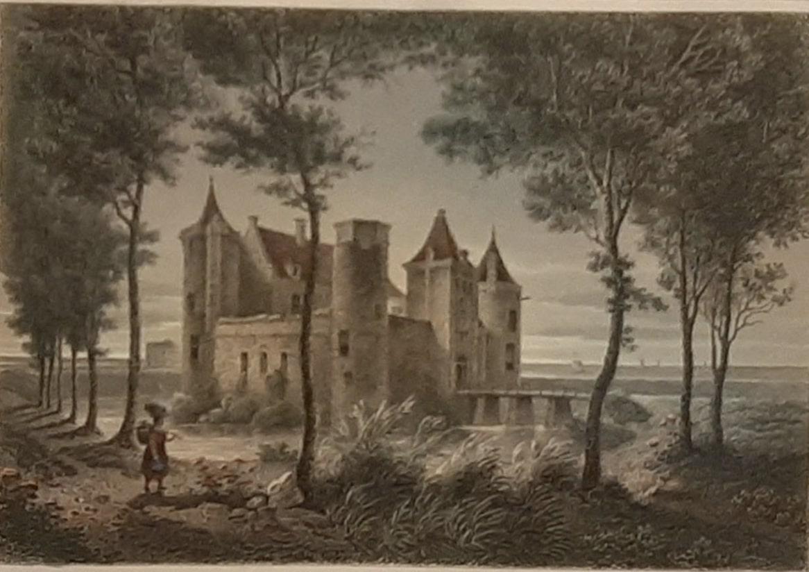 Vue joliment encadrée du château de Muiden, Pays-Bas, 1858 Bon état - En vente à Langweer, NL