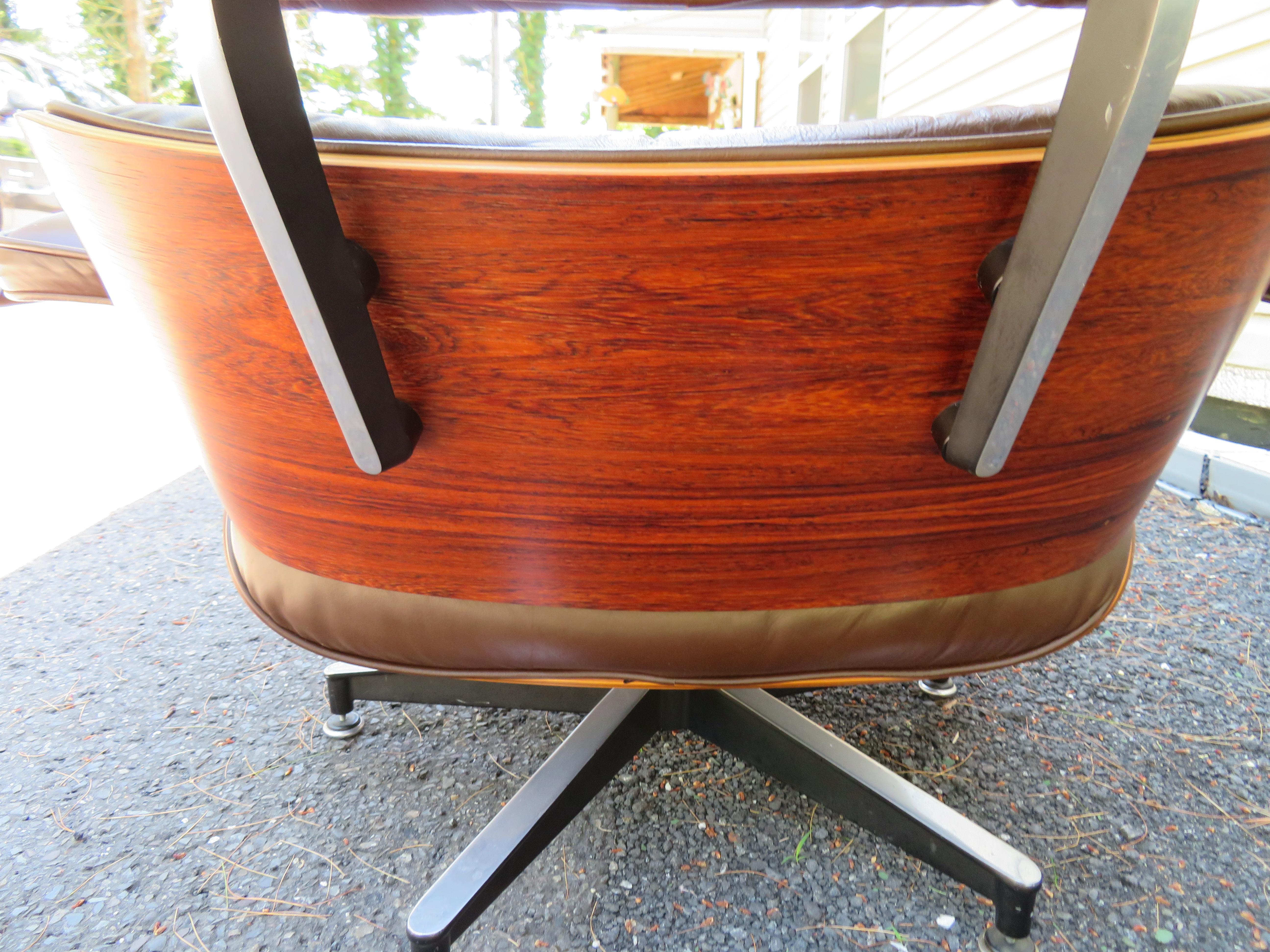 Aluminum Nicely Grained Eames Herman Miller Rosewood 670 671 Lounge Chair Ottoman Brown