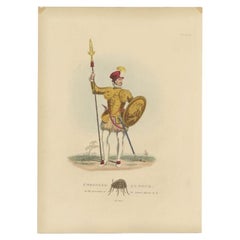 Nicely Hand-colored Antique Print of Embossed Armour, 1842