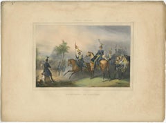 Nicely Hand-Colored Print of a Belgium Army Regiment Riding Horses, 1833
