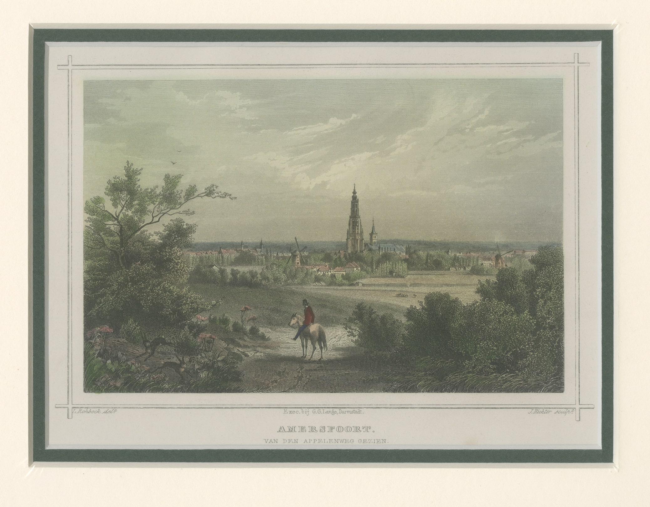 Nicely Hand-Colored View of the City of Amersfoort, The Netherlands, 1858 In Good Condition For Sale In Langweer, NL