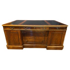 Nicely Paneled Mahogany & Burled Walnut Veneered Leather Top Partners Desk