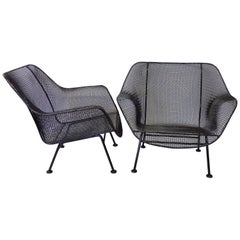 Vintage Nicely Restored John Woodard Wrought Iron with Steel Mesh Lounge Chairs