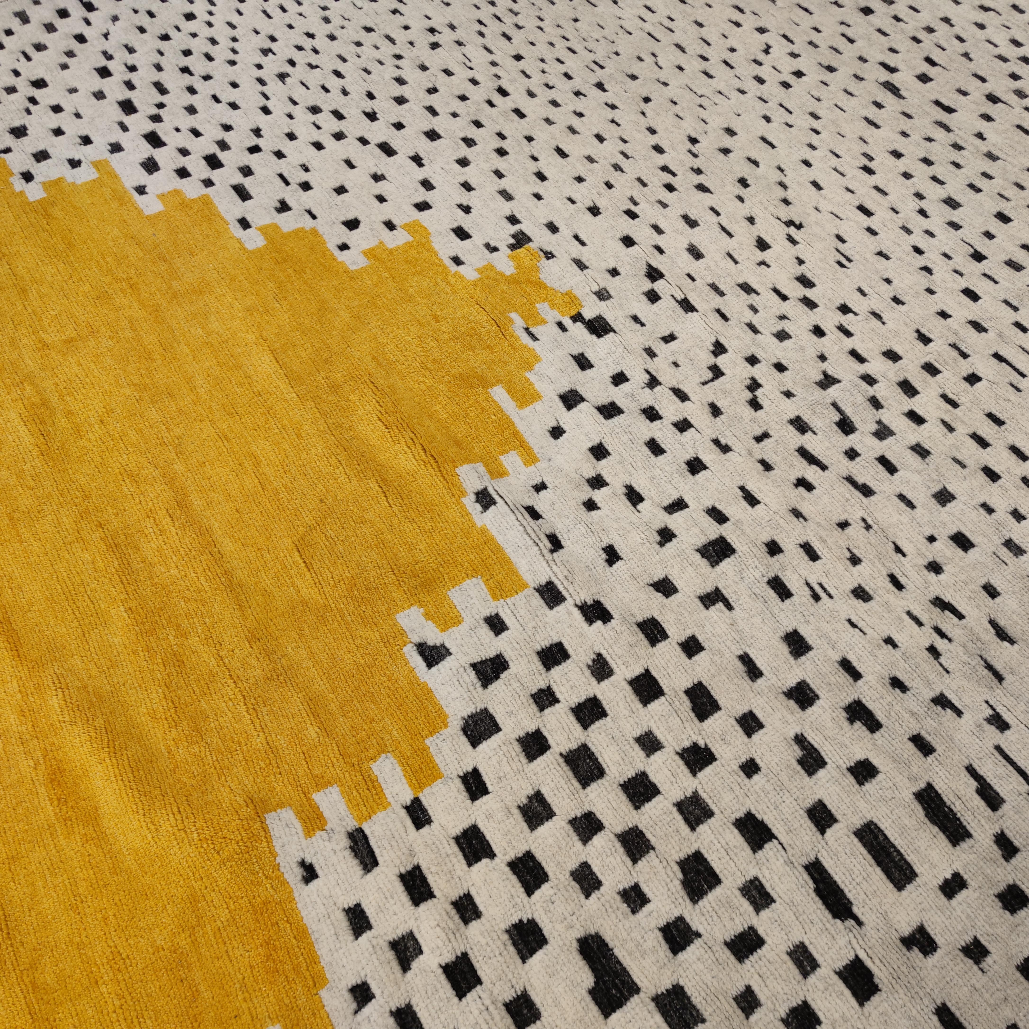 In 'Niches', the contemporary Swiss artist Simone Haug takes up the stacked niche element, especially as seen on old central Anatolian Tulu rugs, and develops a pattern which unites an archaic past to an optimistic vision of the future.

Yellow is