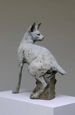 „Bastet“, zeitgenössische Bronzeskulptur, Porträt einer ägyptischen Katze, Bastet