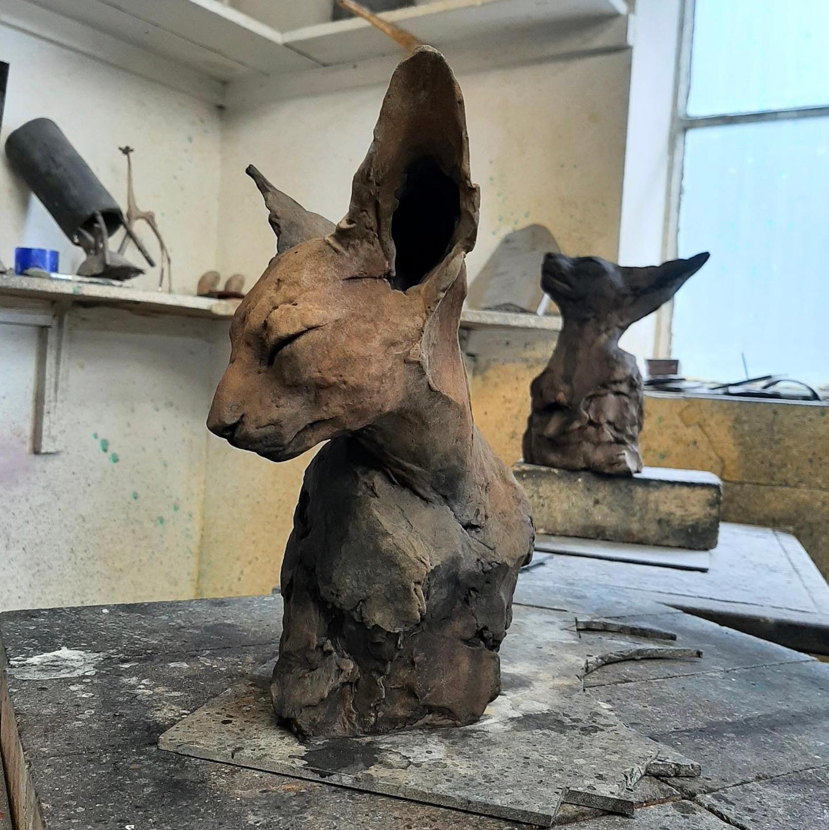 ''Bastet Study 1'', Contemporary Bronze Sculpture Portrait of a Bastet, Cat 6