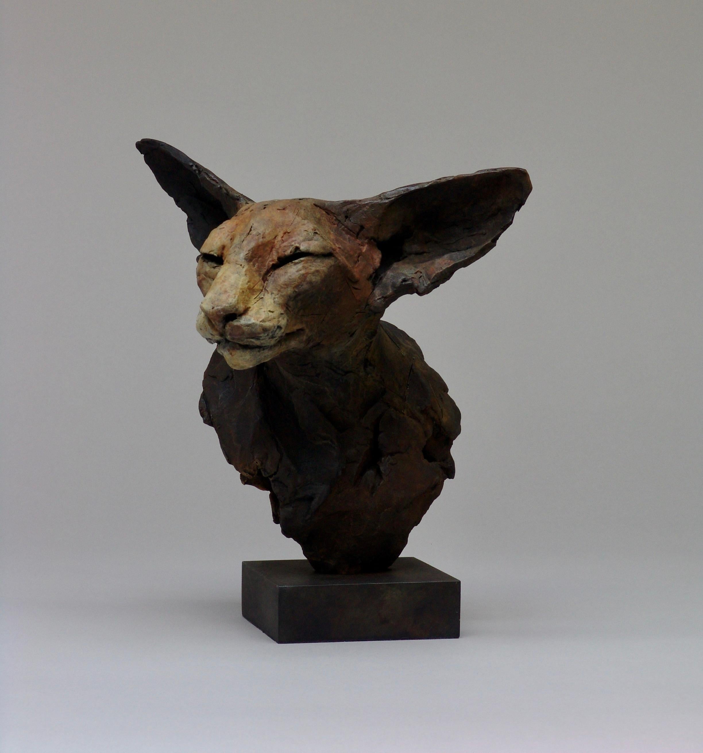 Nichola Theakston Figurative Sculpture - ''Bastet Study 4'', Contemporary Bronze Sculpture Portrait of a Bastet, Cat