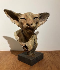 ''Bastet Study 4'', Contemporary Bronze Sculpture Portrait of a Bastet, Cat
