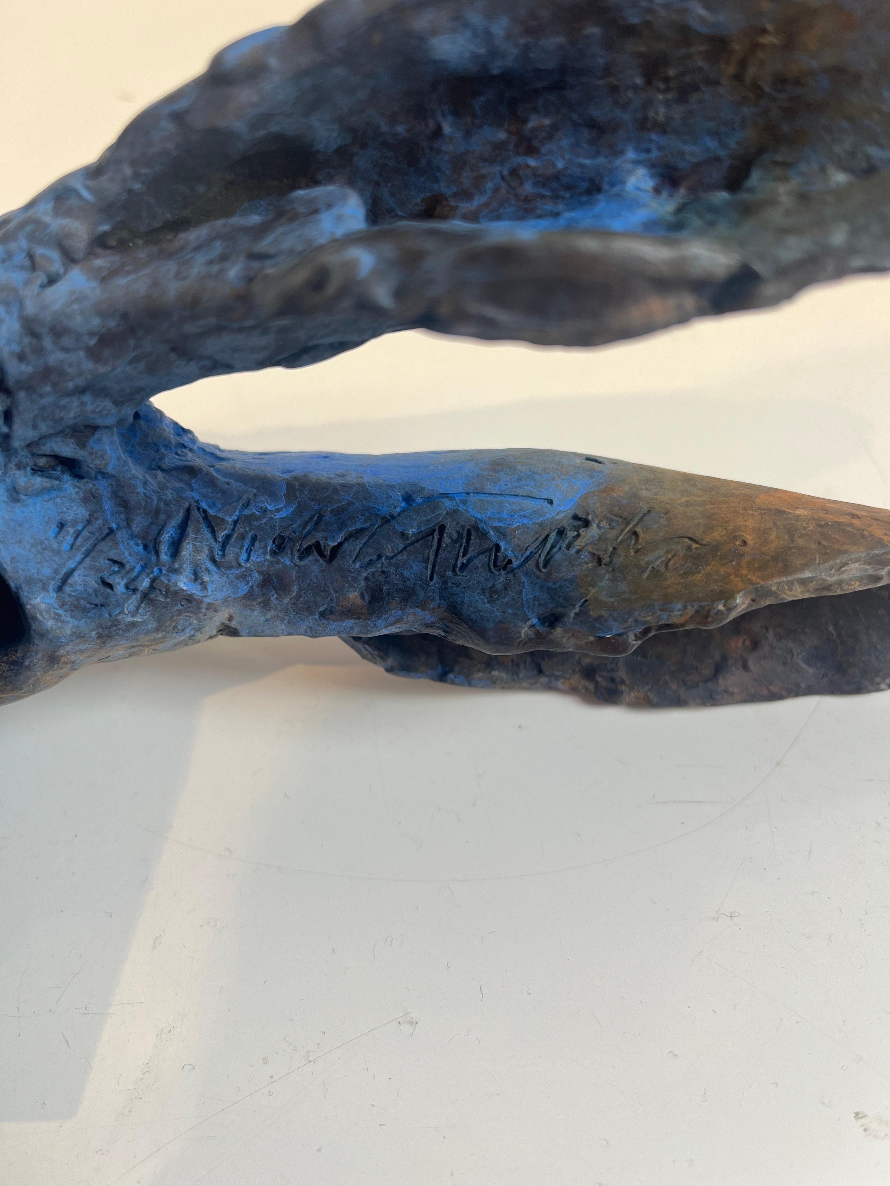 ''Elysian Hare'', Contemporary Bronze Sculpture Portrait of a Hare Blue and Grey 7
