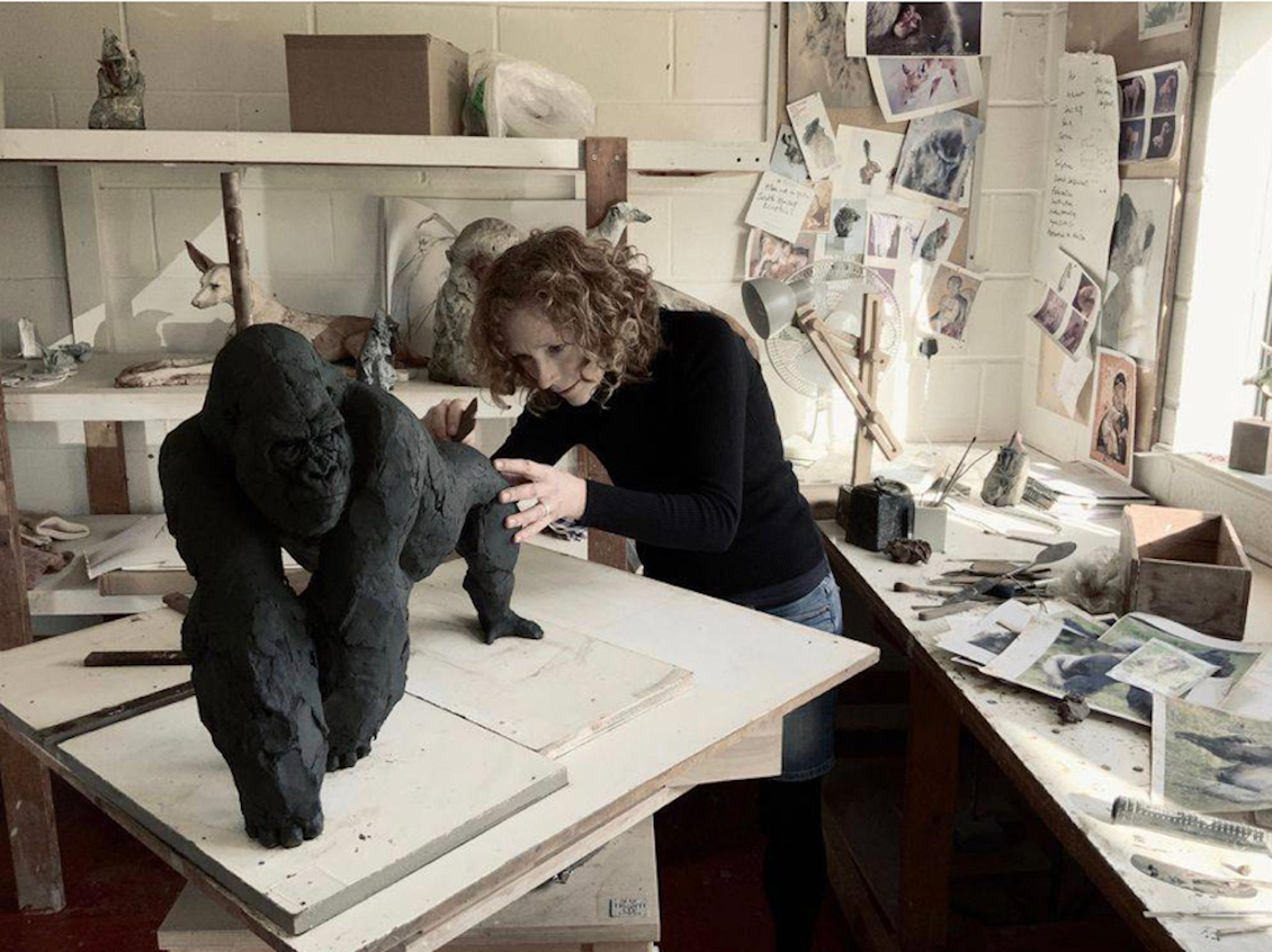 ''Elysian Hare'', Contemporary Bronze Sculpture Portrait of a Hare Blue and Grey 10