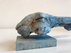 ''Elysian Hare'', Contemporary Bronze Sculpture Portrait of a Hare Blue and Grey