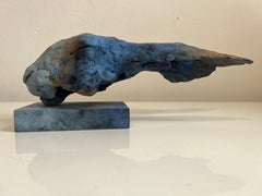 ''Elysian Hare'', Contemporary Bronze Sculpture Portrait of a Hare Blue and Grey