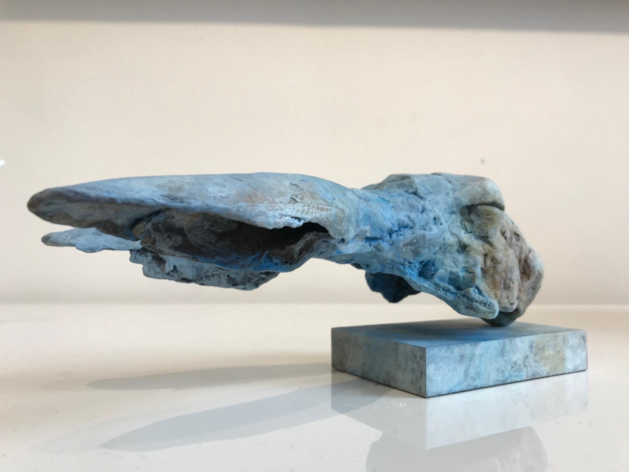 ''Elysian Hare'', Contemporary Bronze Sculpture Portrait of a Hare Blue and Grey 3