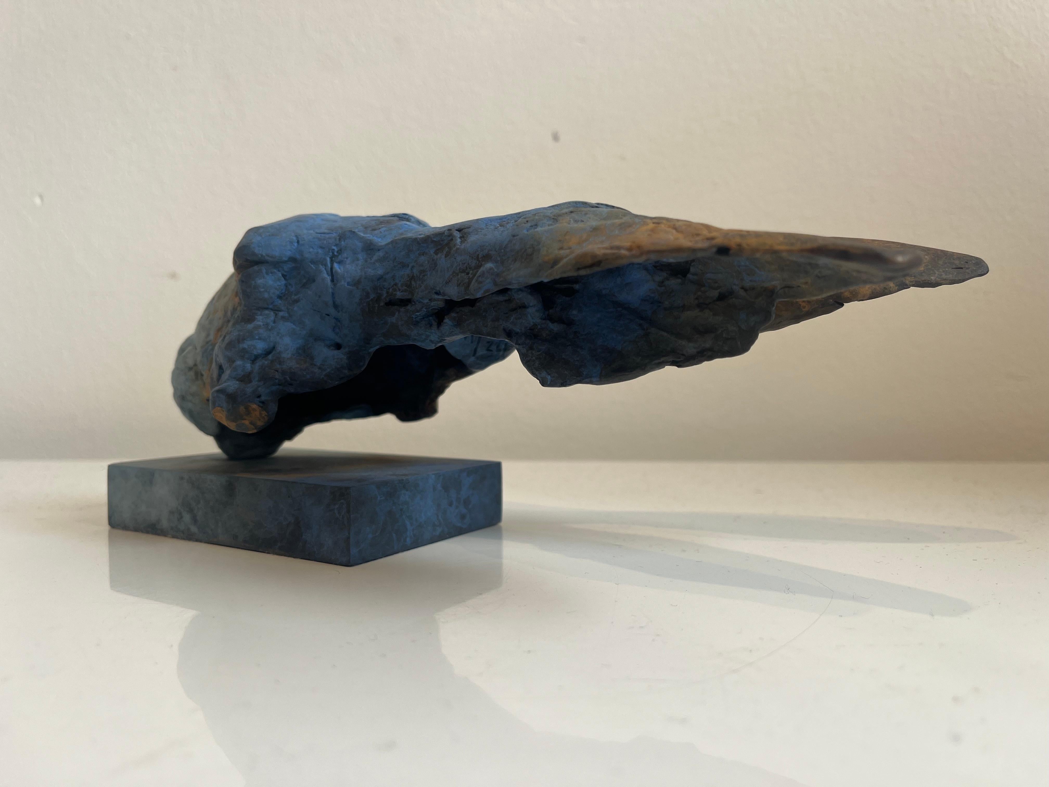 ''Elysian Hare'', Contemporary Bronze Sculpture Portrait of a Hare Blue and Grey 1