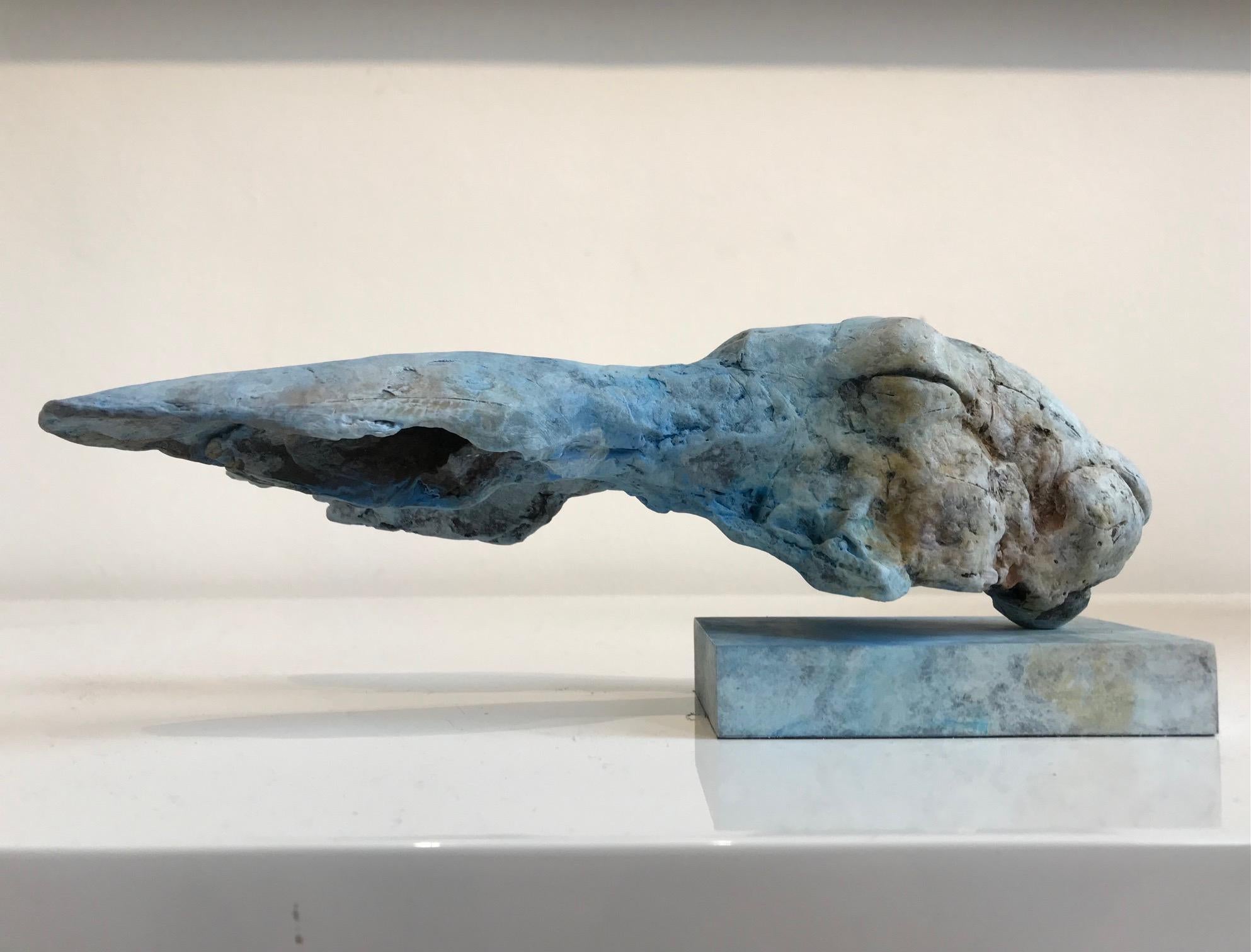 ''Elysian Hare'', Contemporary Bronze Sculpture Portrait of a Hare Blue and Grey 4