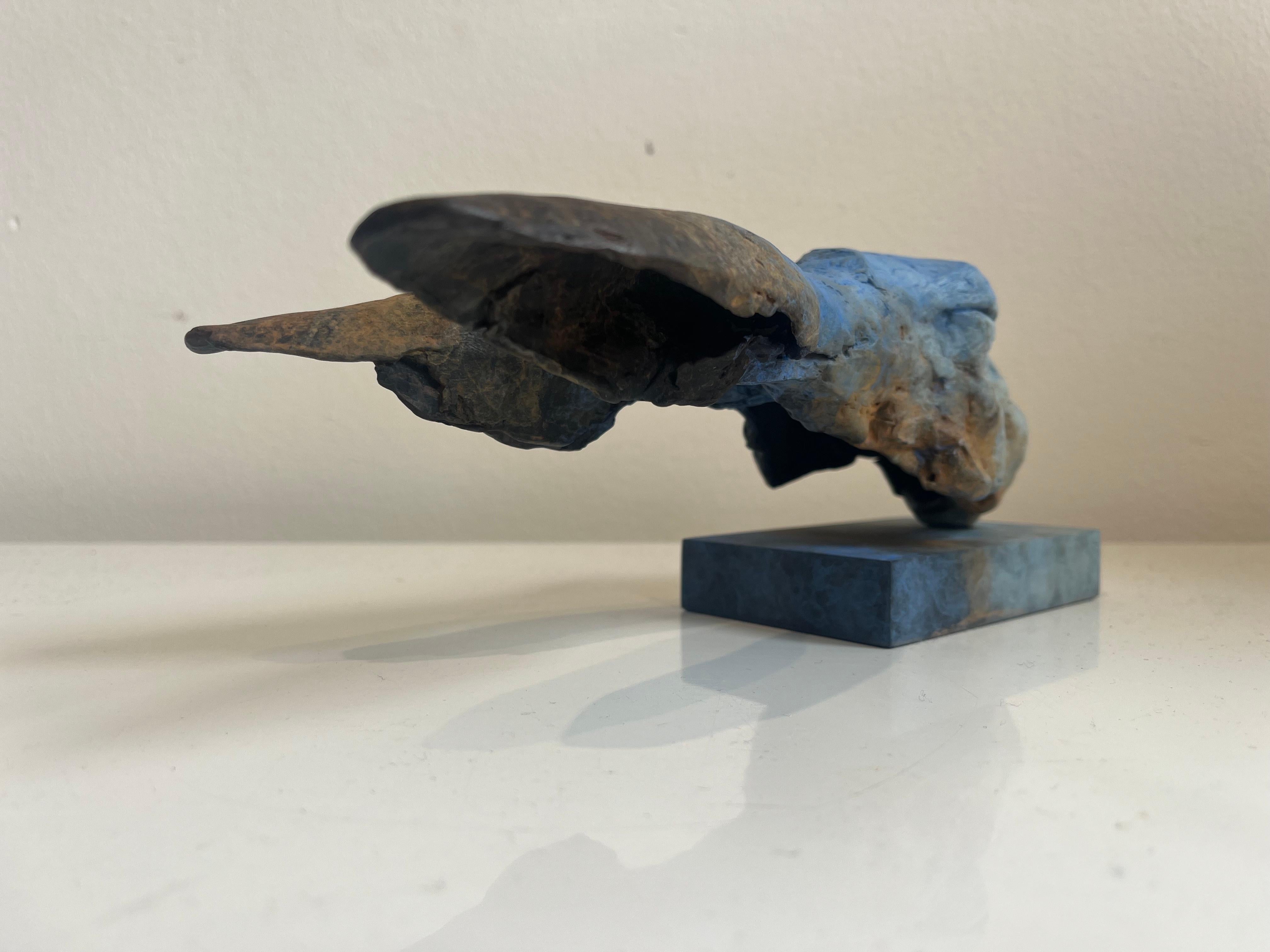 ''Elysian Hare'', Contemporary Bronze Sculpture Portrait of a Hare Blue and Grey 2