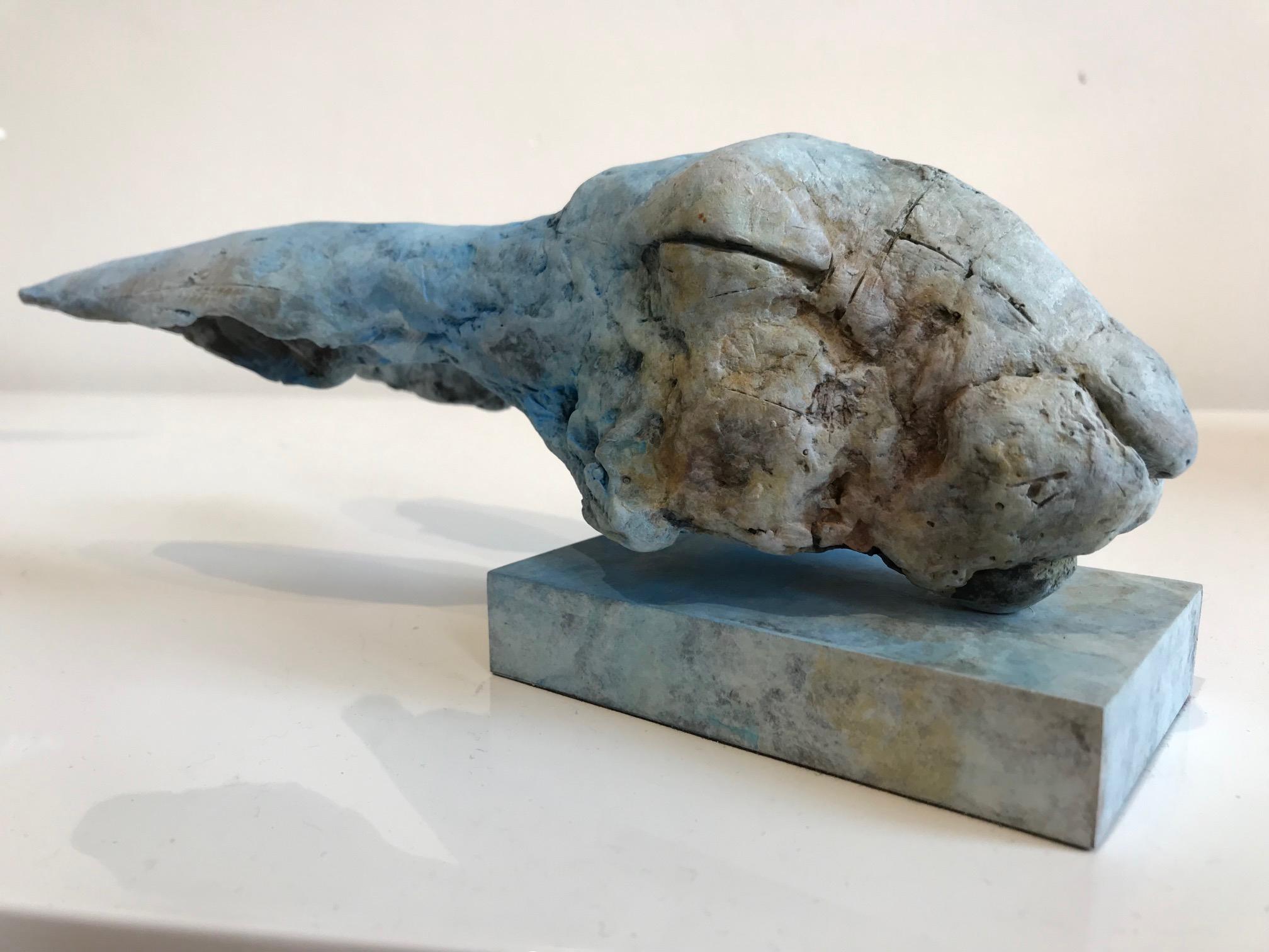 ''Elysian Hare'', Contemporary Bronze Sculpture Portrait of a Hare Blue and Grey 5