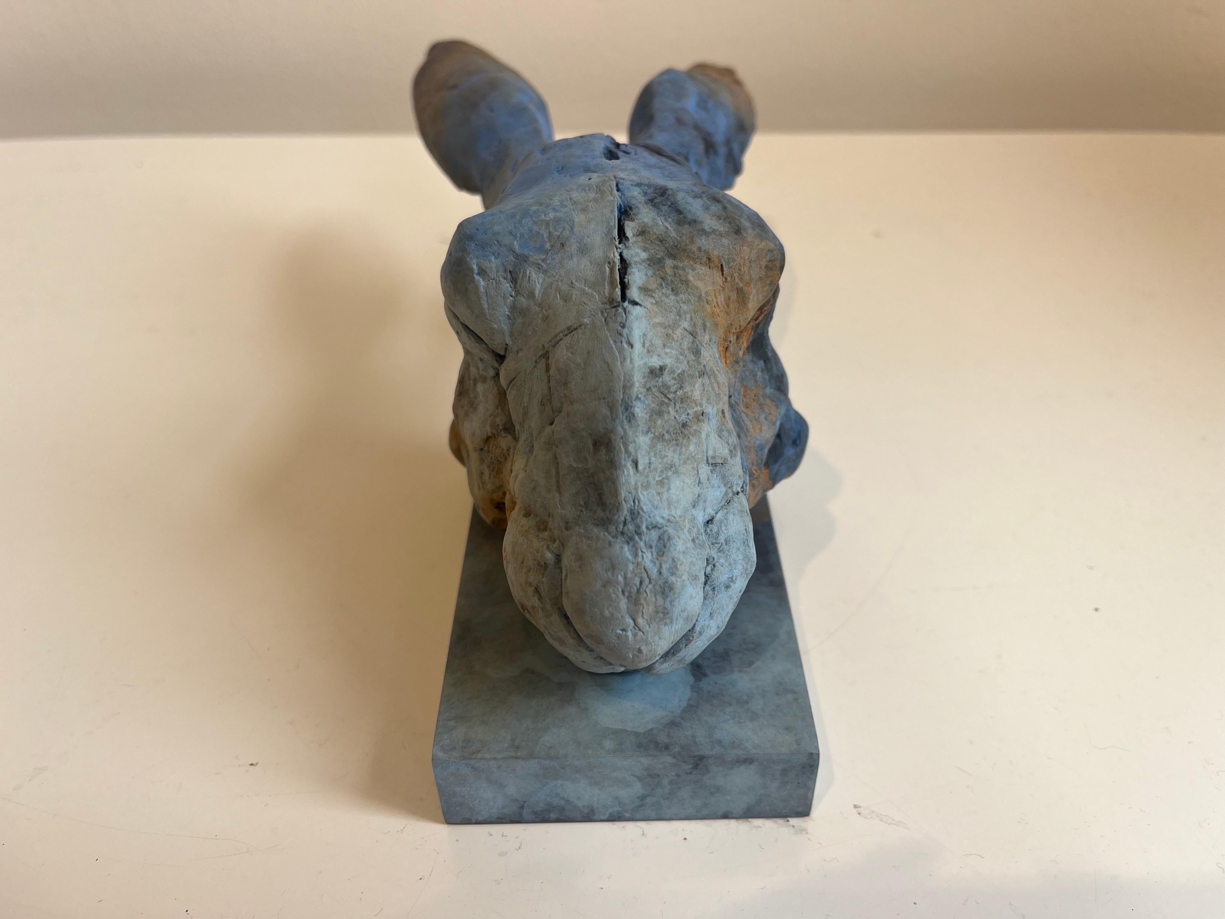 ''Elysian Hare'', Contemporary Bronze Sculpture Portrait of a Hare Blue and Grey 3