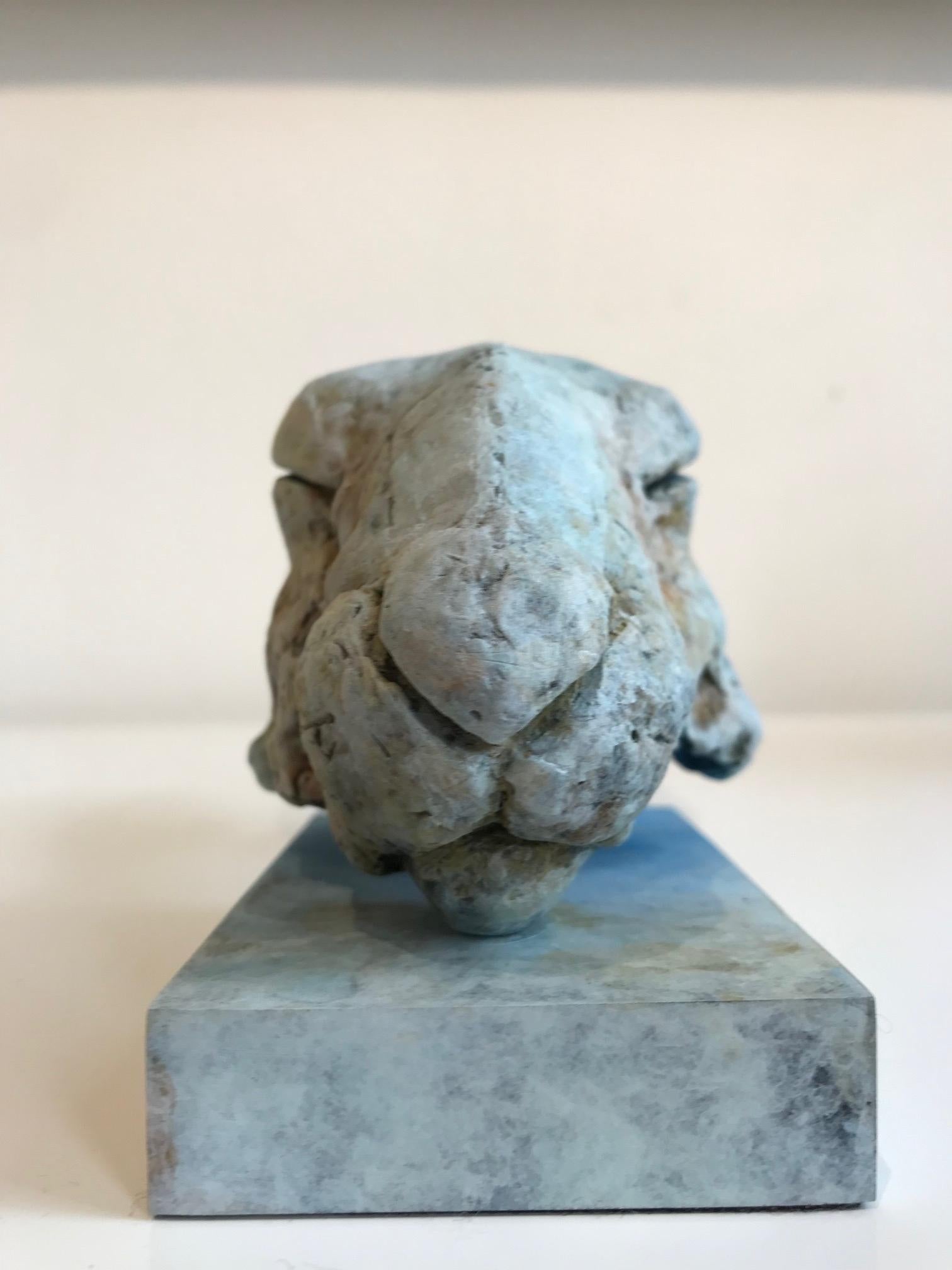 ''Elysian Hare'', Contemporary Bronze Sculpture Portrait of a Hare Blue and Grey 6