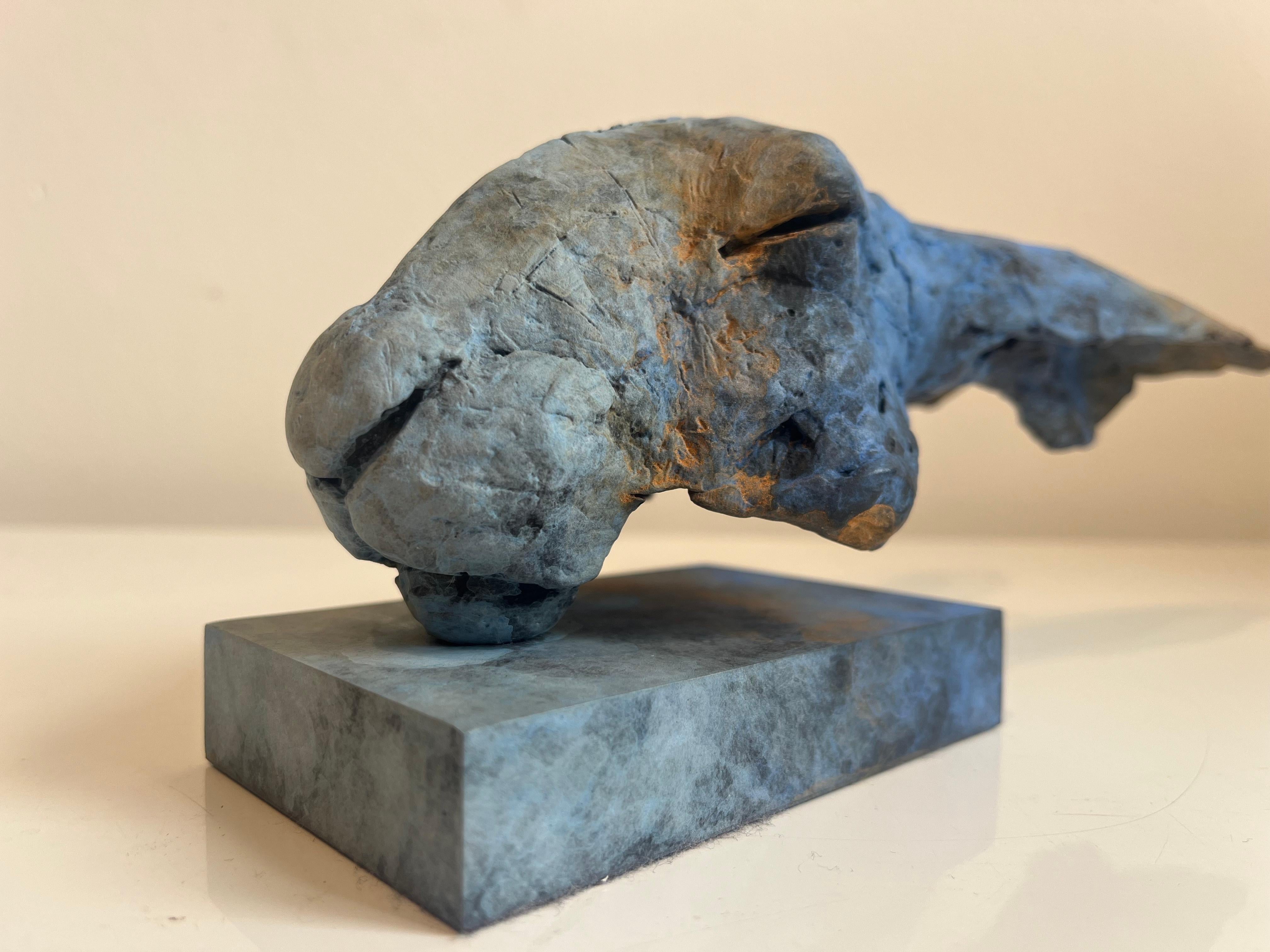 ''Elysian Hare'', Contemporary Bronze Sculpture Portrait of a Hare Blue and Grey 4